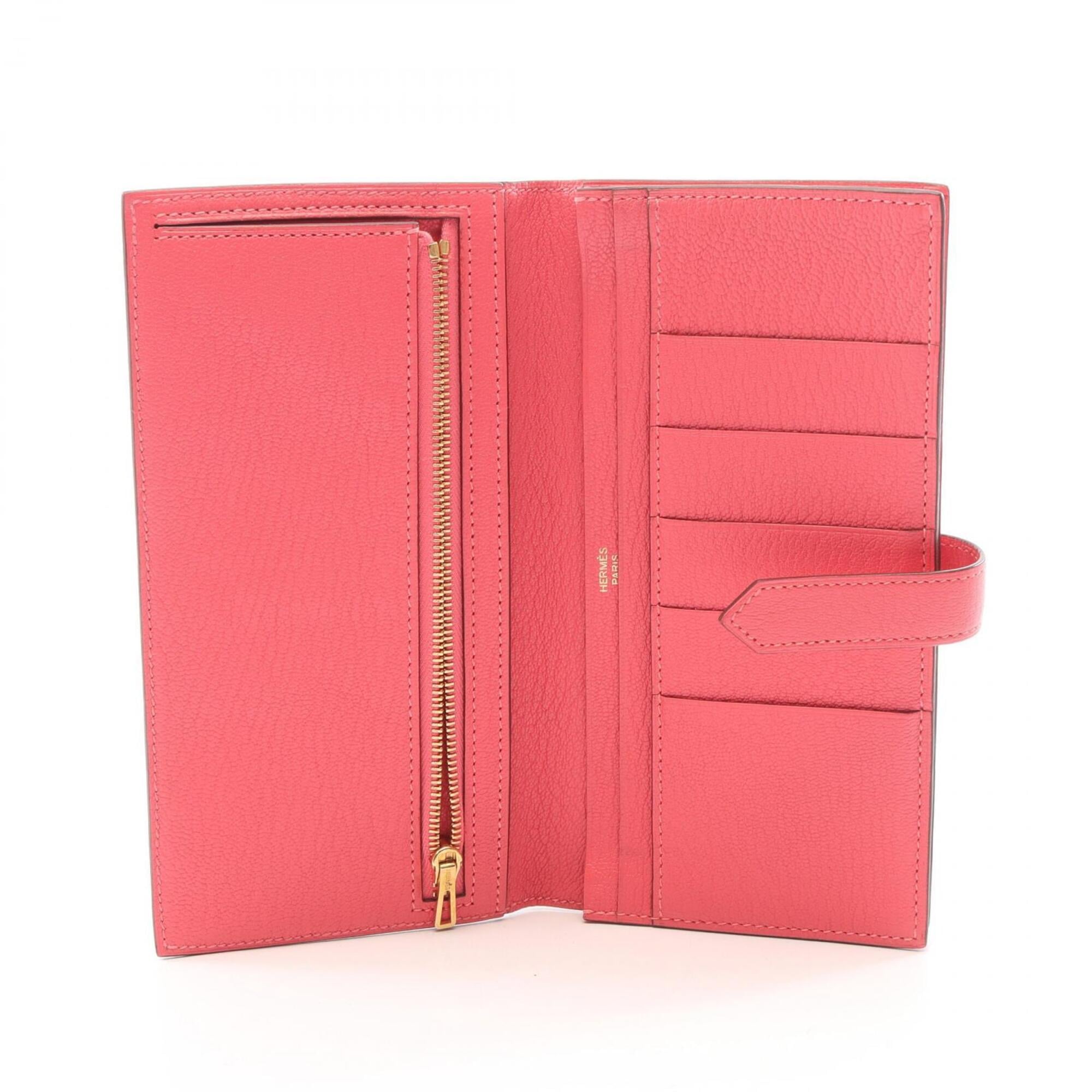 Hermes Pink Rose Azalee Chevre Leather Long Wallet (Bi-Fold) (Pre-Owned)