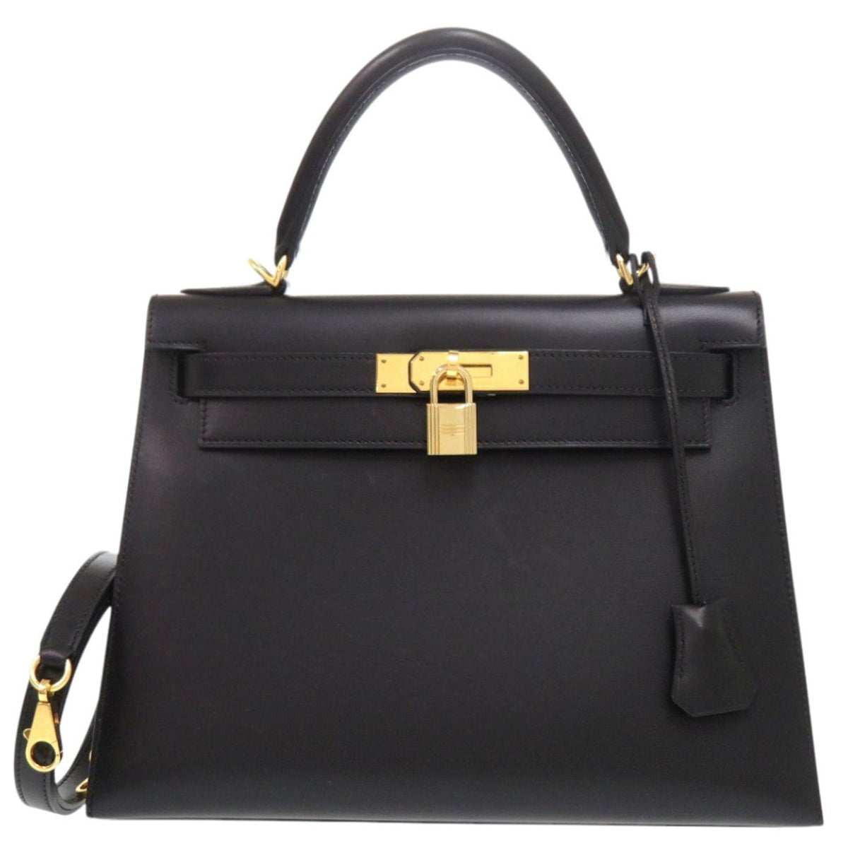 Hermes Black Box Calf Leather Handbag (Pre-Owned)