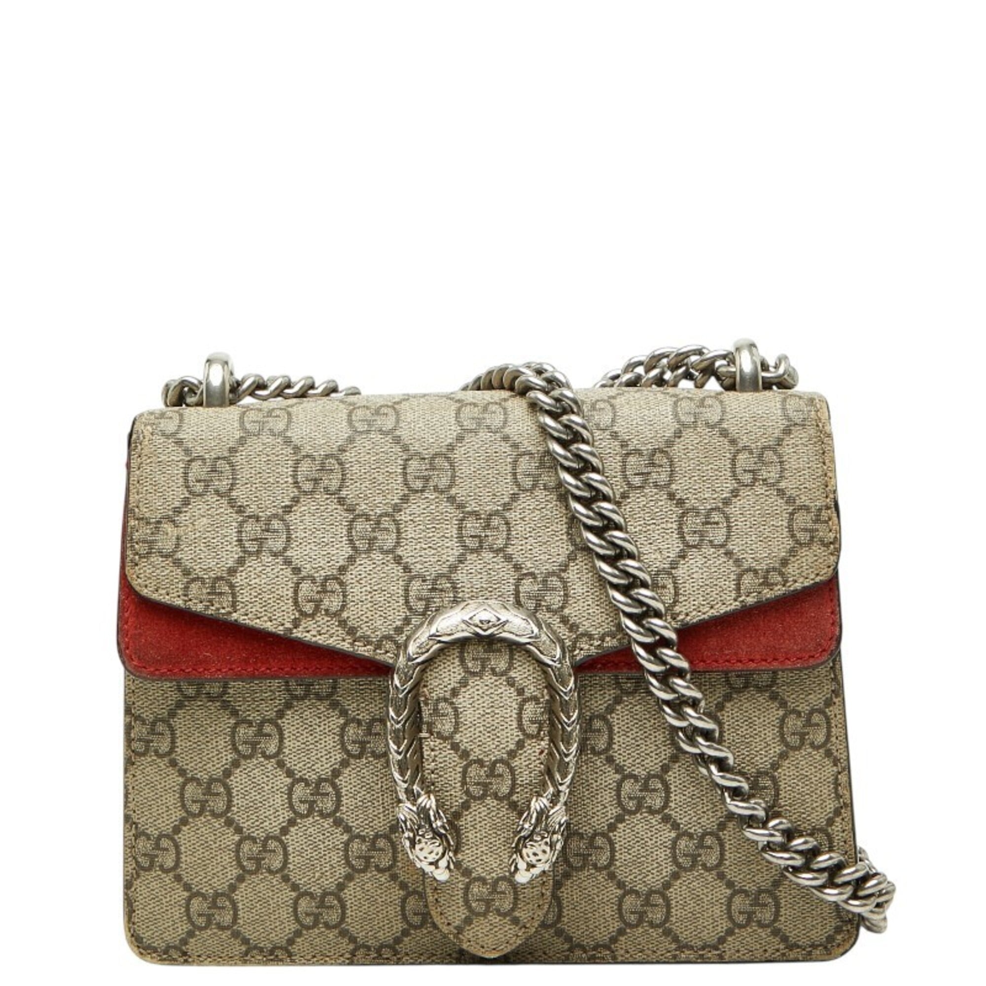 Gucci Beige Red Color Pvc Suede Shoulder Bag (Pre-Owned)