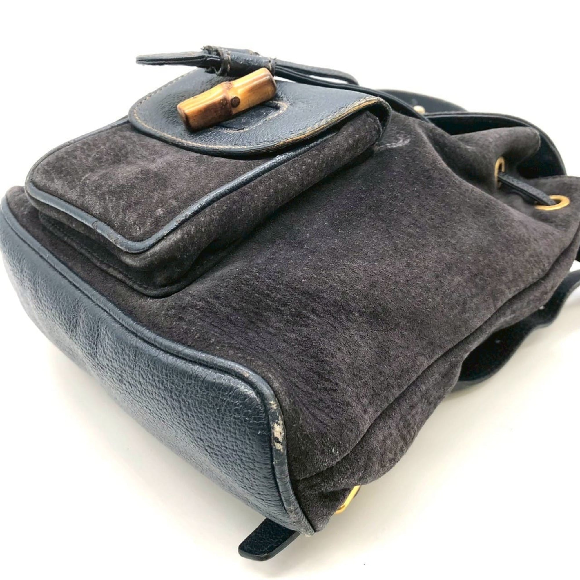 Gucci Navy Bamboo Suede Backpack (Pre-Owned)