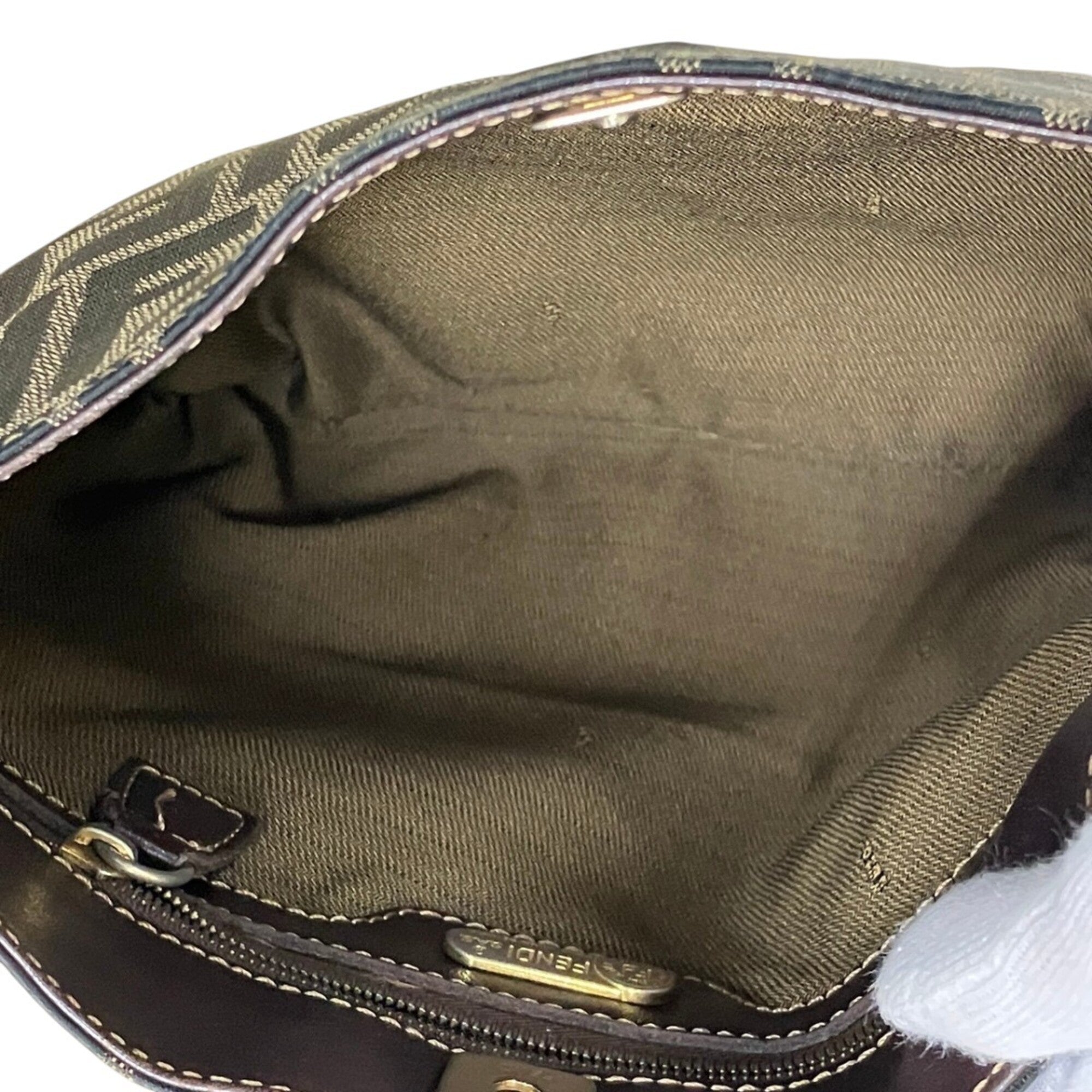 Fendi Zucca Brown Canvas Leather Shoulder Bag (Pre-Owned)