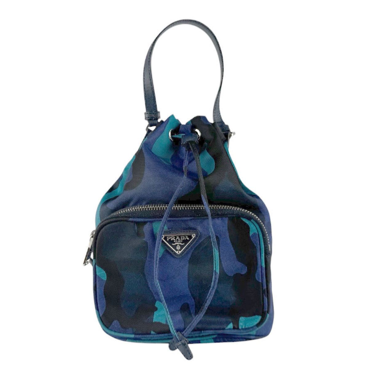 Prada Black Blue Navy Nylon Leather Handbag (Pre-Owned)