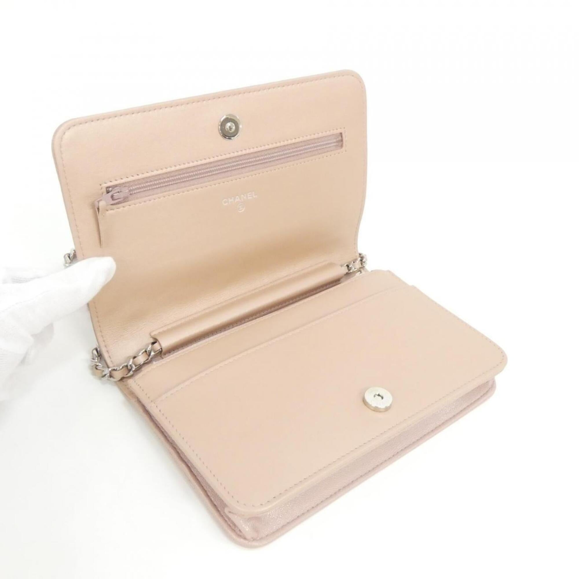 Chanel Pink Leather Satin Chain/Shoulder Wallet (Pre-Owned)