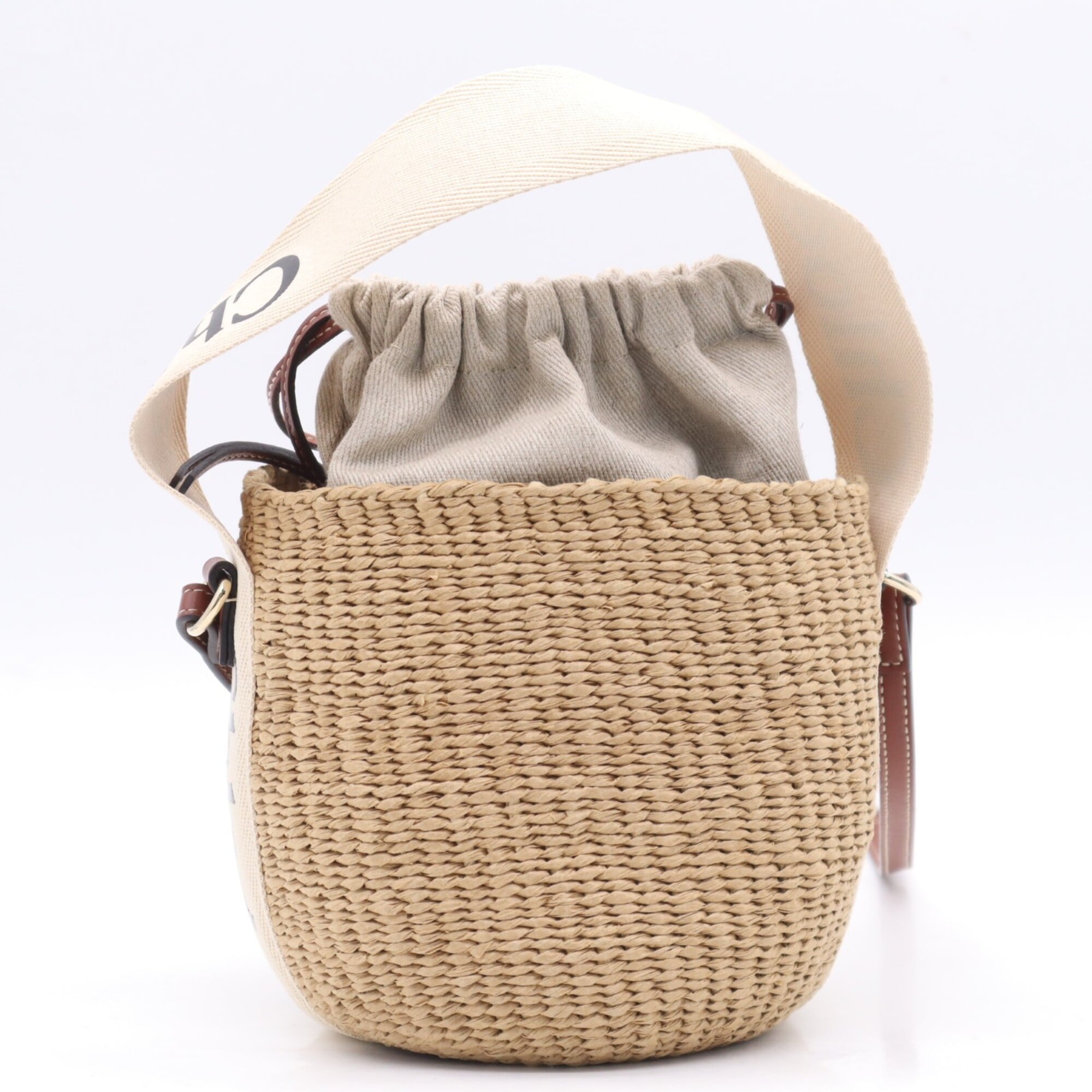 Chloé Beige Brown Raffia Linen Basket Shoulder Bag (Pre-Owned)
