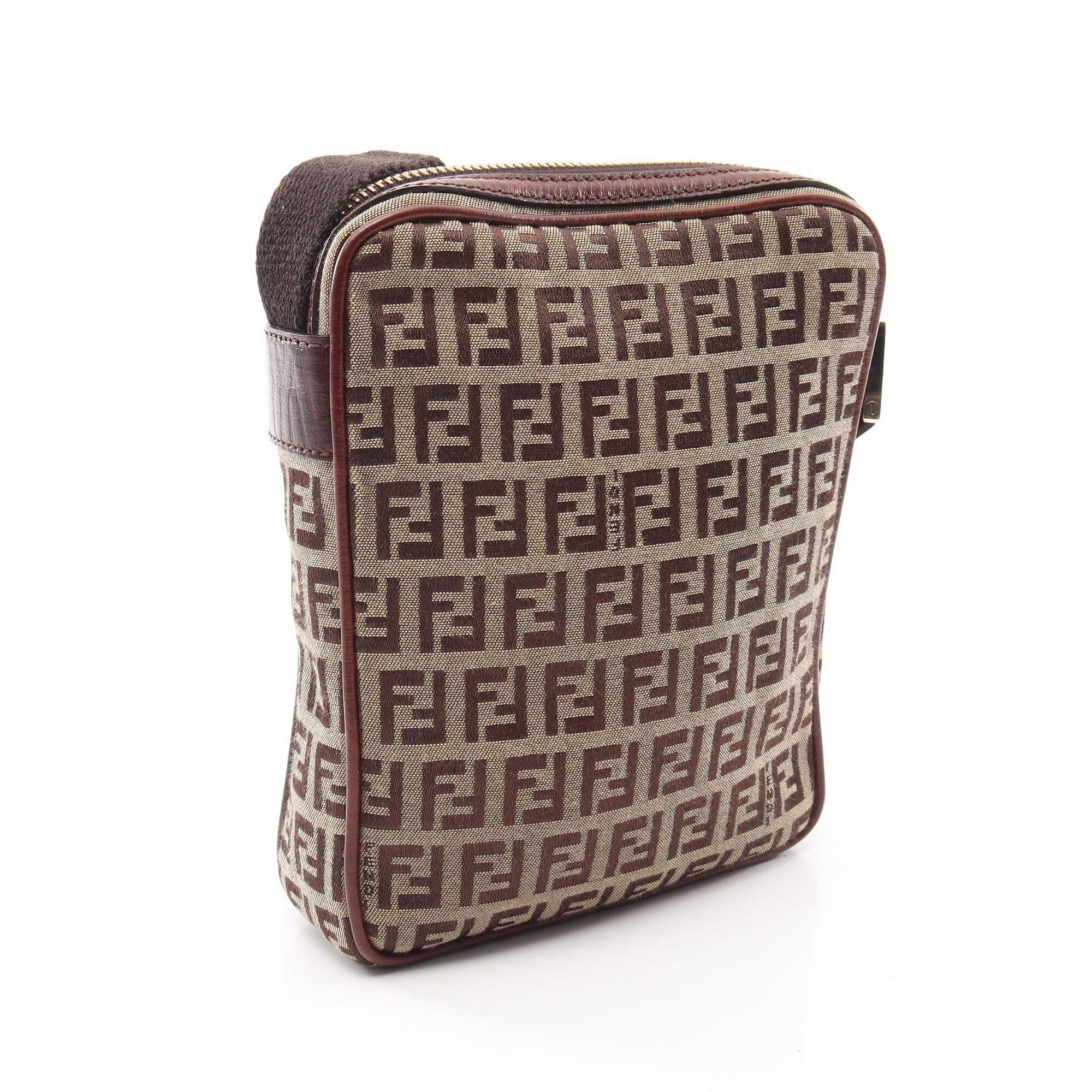 Fendi Beige Brown Canvas Leather Handbag Shoulder Bag (Pre-Owned)