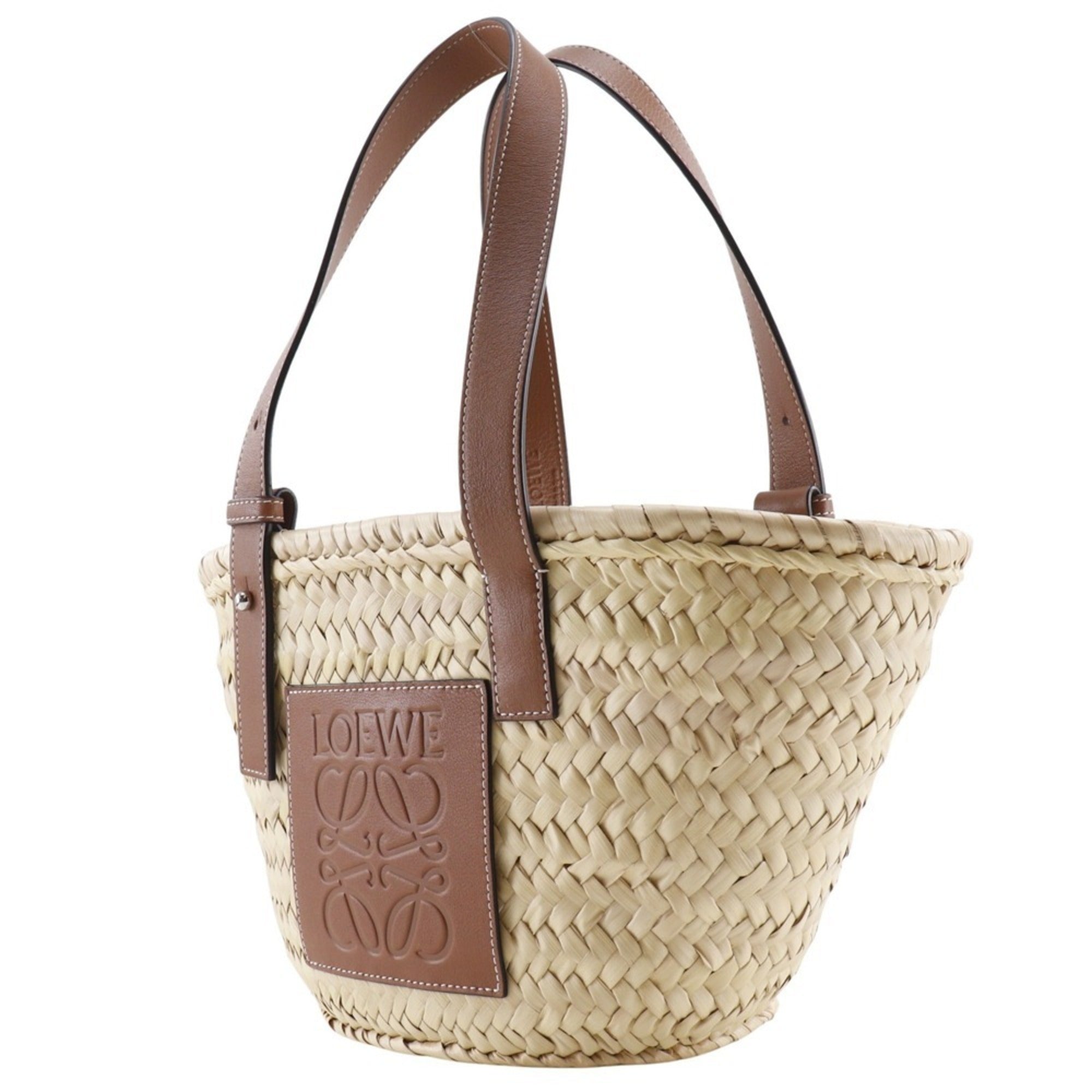 Loewe Beige Brown Raffia Leather Basket Tote Bag (Pre-Owned)