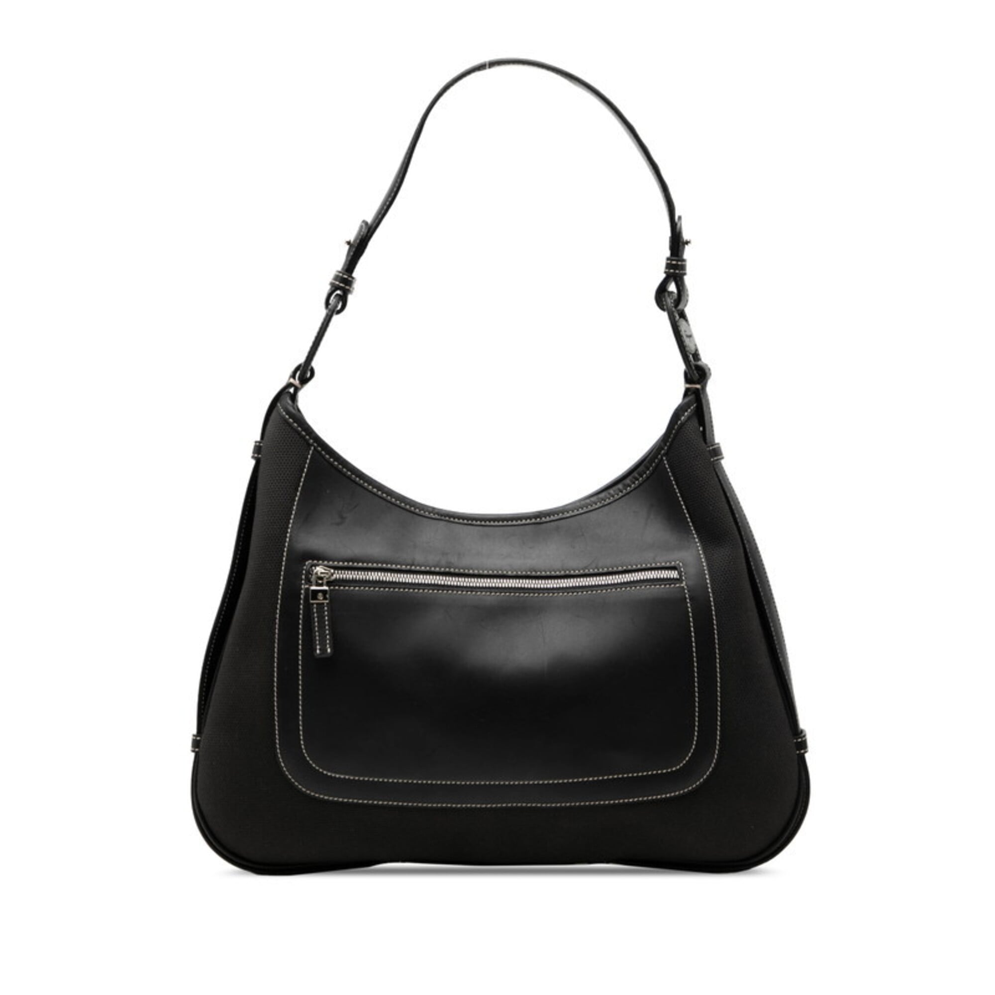 Salvatore Ferragamo Black Leather Canvas Handbag Shoulder Bag (Pre-Owned)