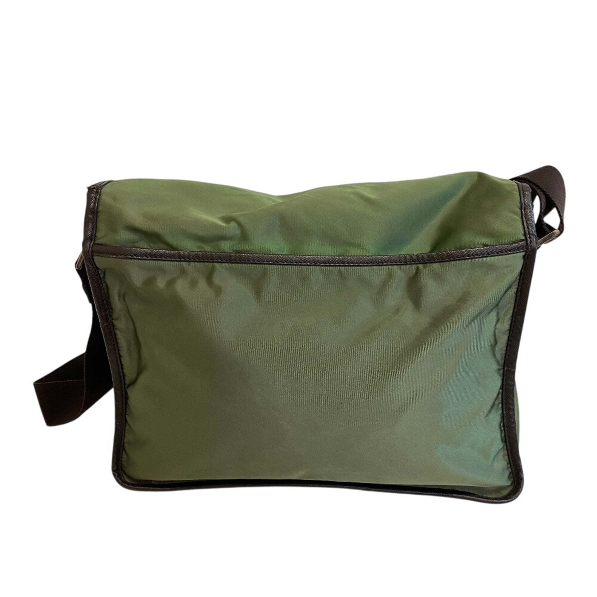 Prada Brown Green Nylon Leather Messenger Bag Shoulder Bag (Pre-Owned)