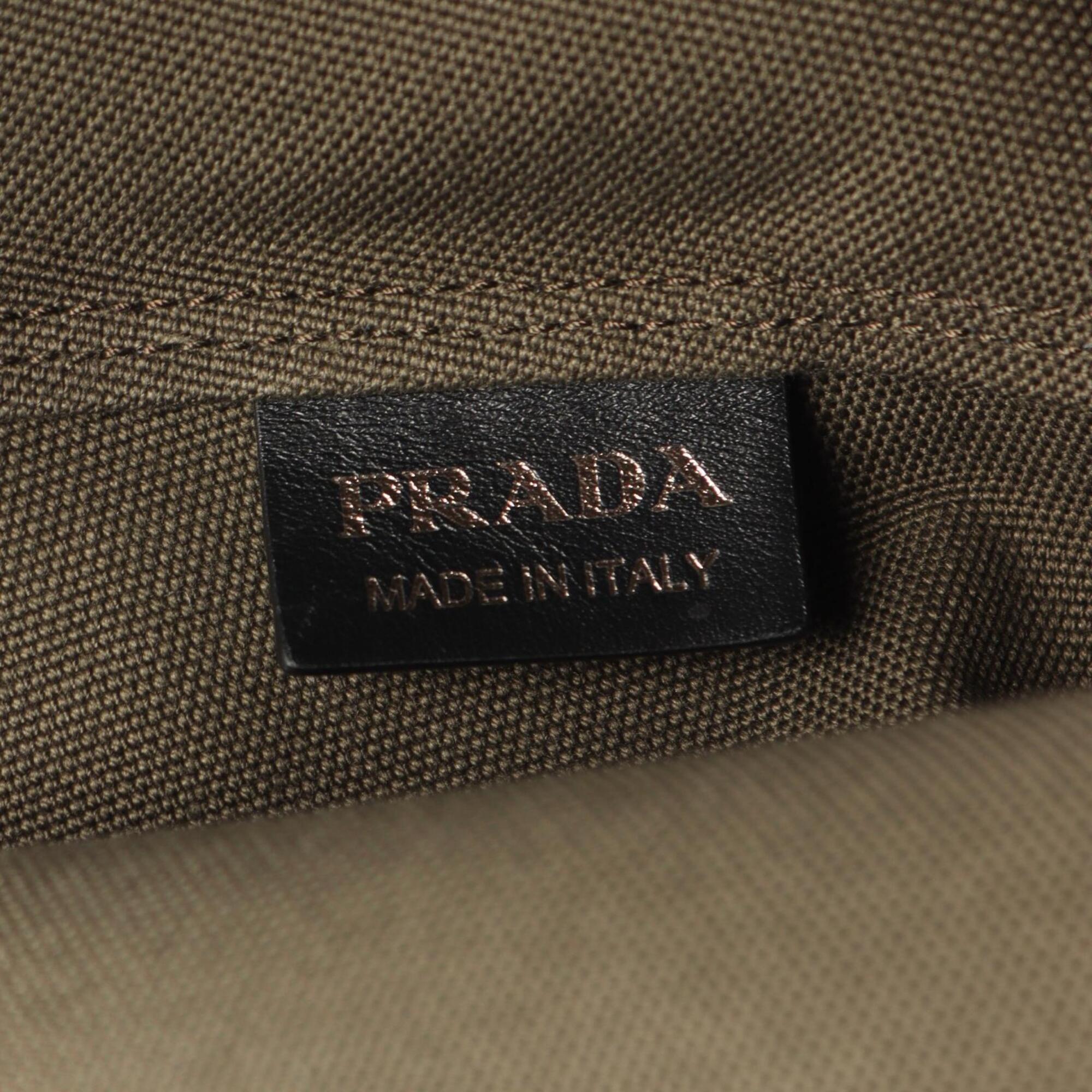 Prada Black Khaki Navy Denim Leather Handbag Pouch Tote Bag (Pre-Owned)