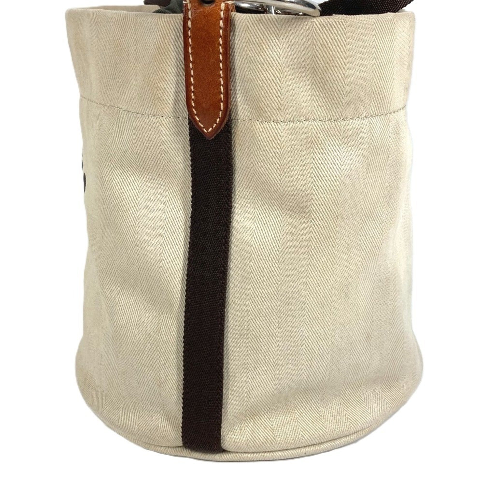 Hermes Beige Leather Canvas Handbag Shoulder Bag (Pre-Owned)