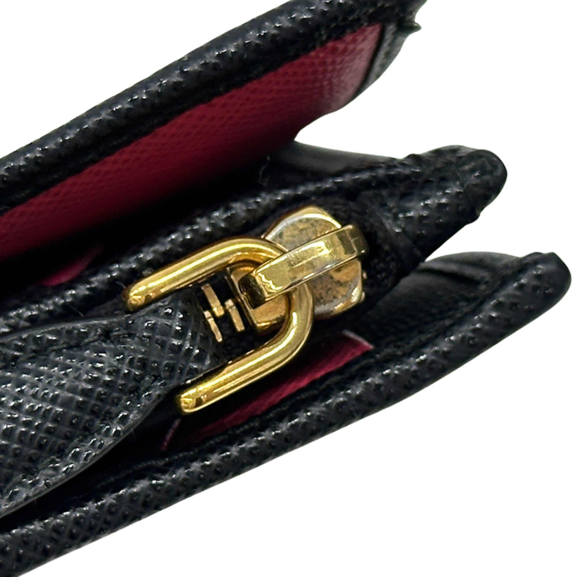 Prada Black Pink Saffiano Long Wallet (Bi-Fold) (Pre-Owned)