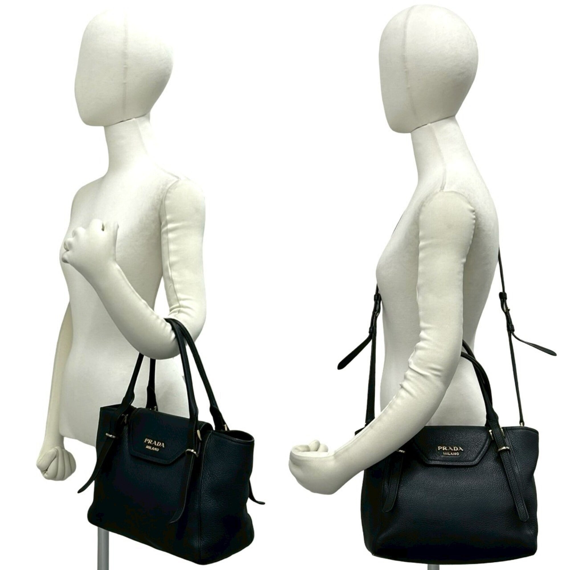 Prada Black Leather Handbag Shoulder Bag Tote Bag (Pre-Owned)