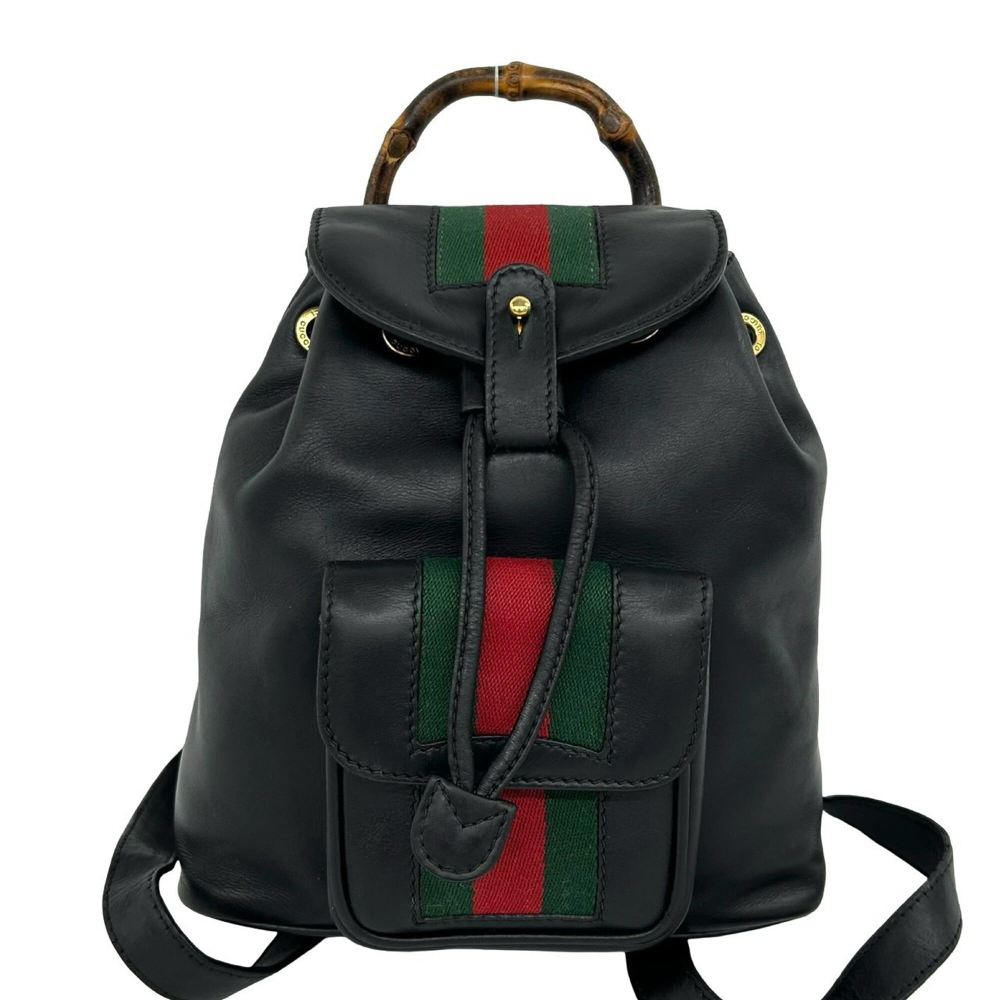 Gucci Black Green Red Color Leather Backpack (Pre-Owned)