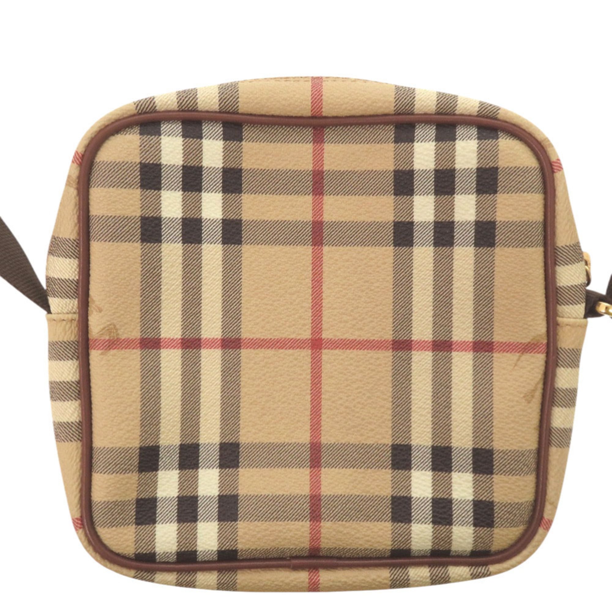 Burberry Beige Black Red Color Leather Canvas Shoulder Bag (Pre-Owned)