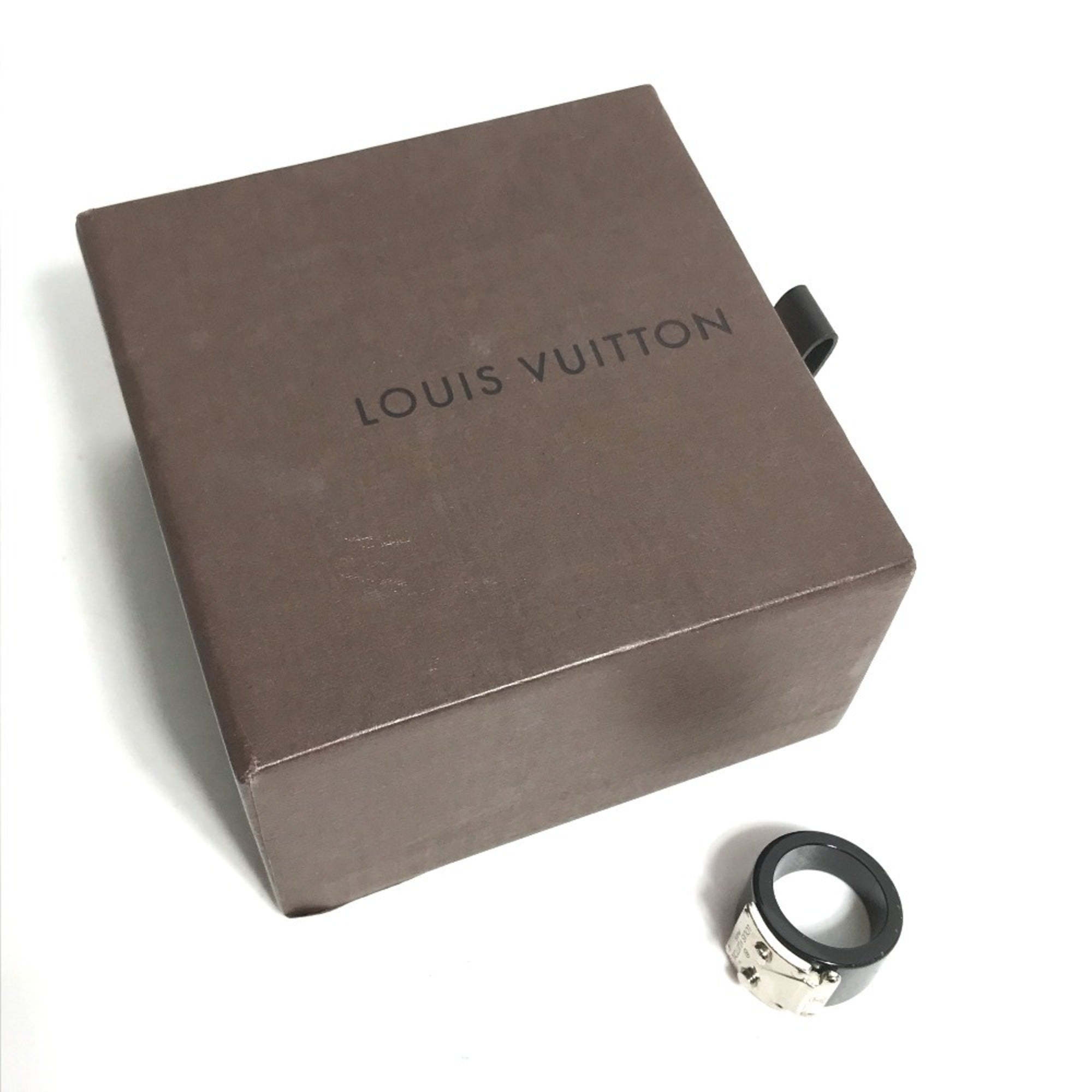 Louis Vuitton Silver Black Plastic Band Ring (Pre-Owned)