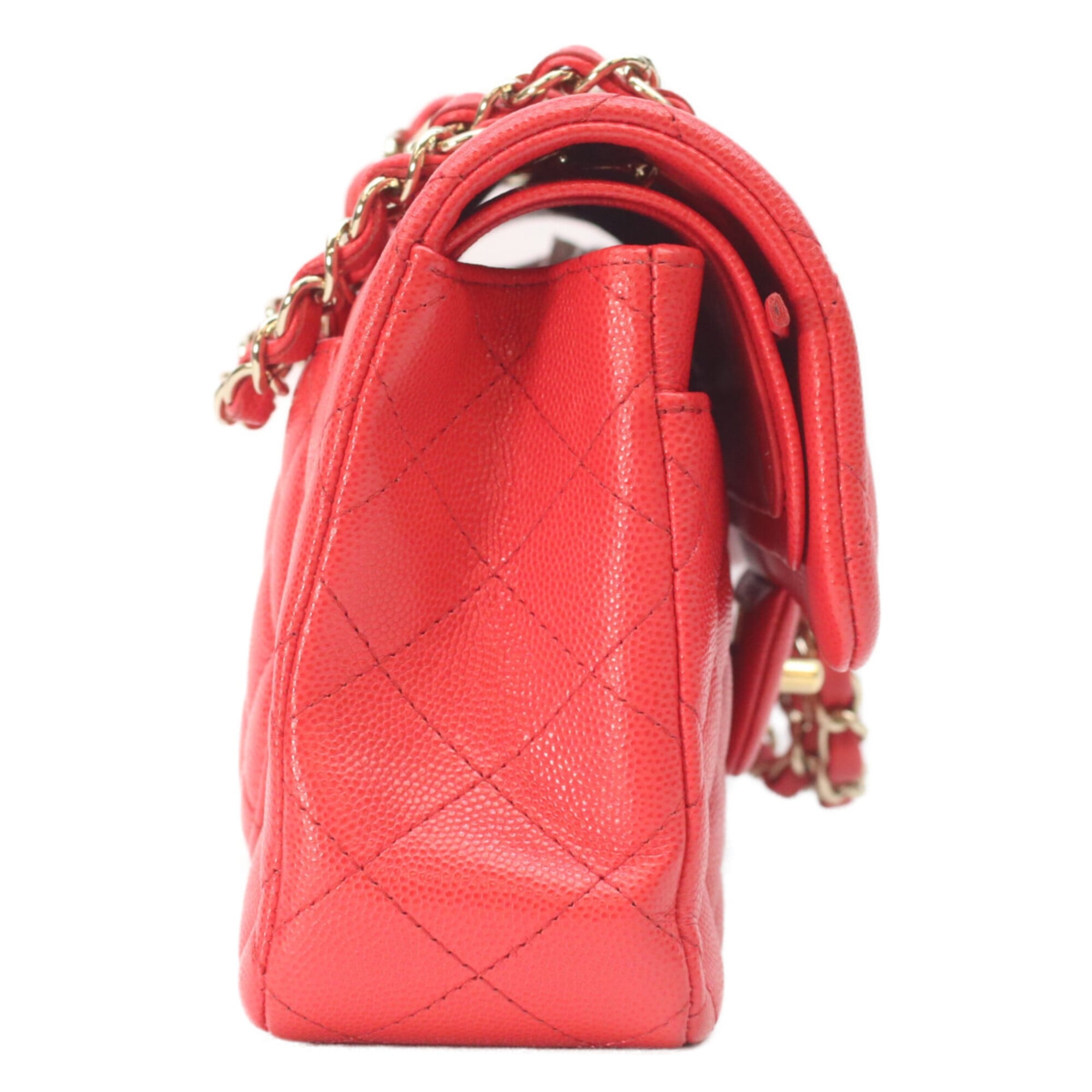 Chanel Red Color Grained Calfskin Shoulder Bag (Pre-Owned)