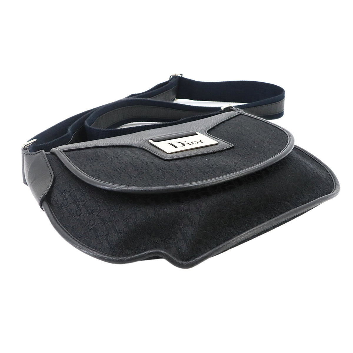 Christian Dior Black Navy Canvas Leather Shoulder Bag (Pre-Owned)