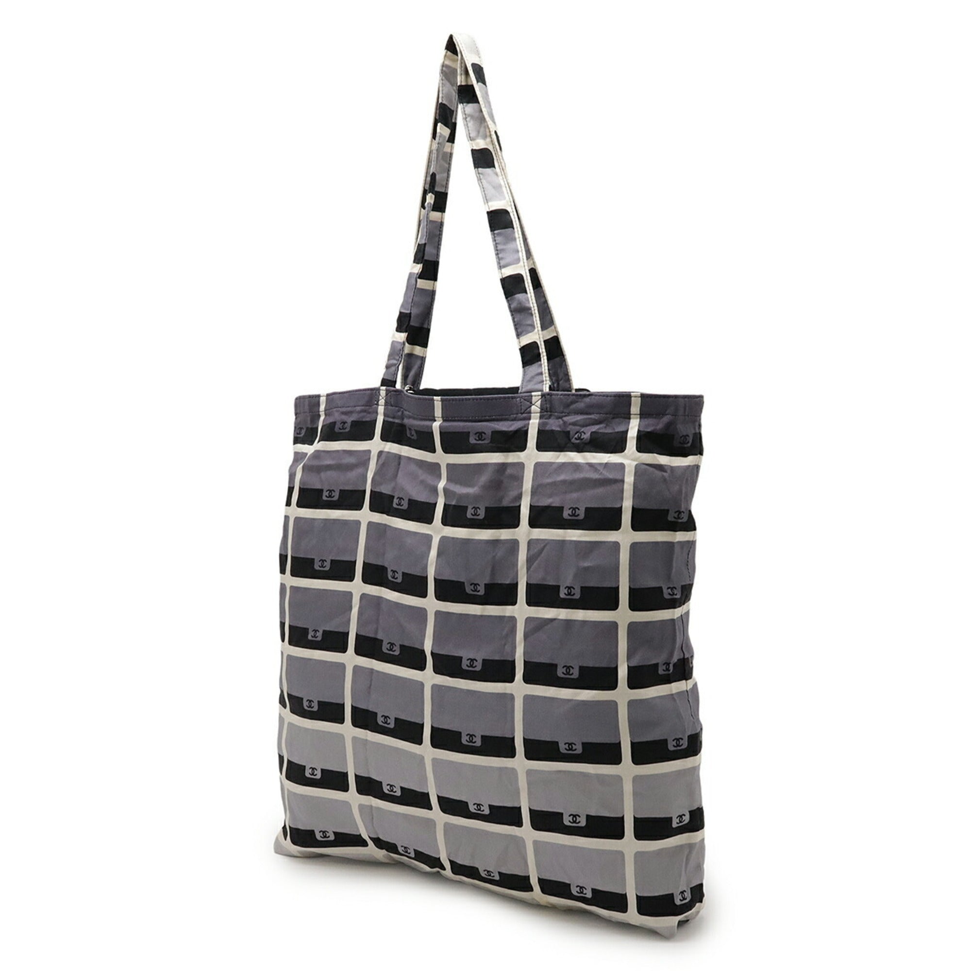 Chanel Black Gray Cotton Nylon Eco-Bag Tote Bag (Pre-Owned)