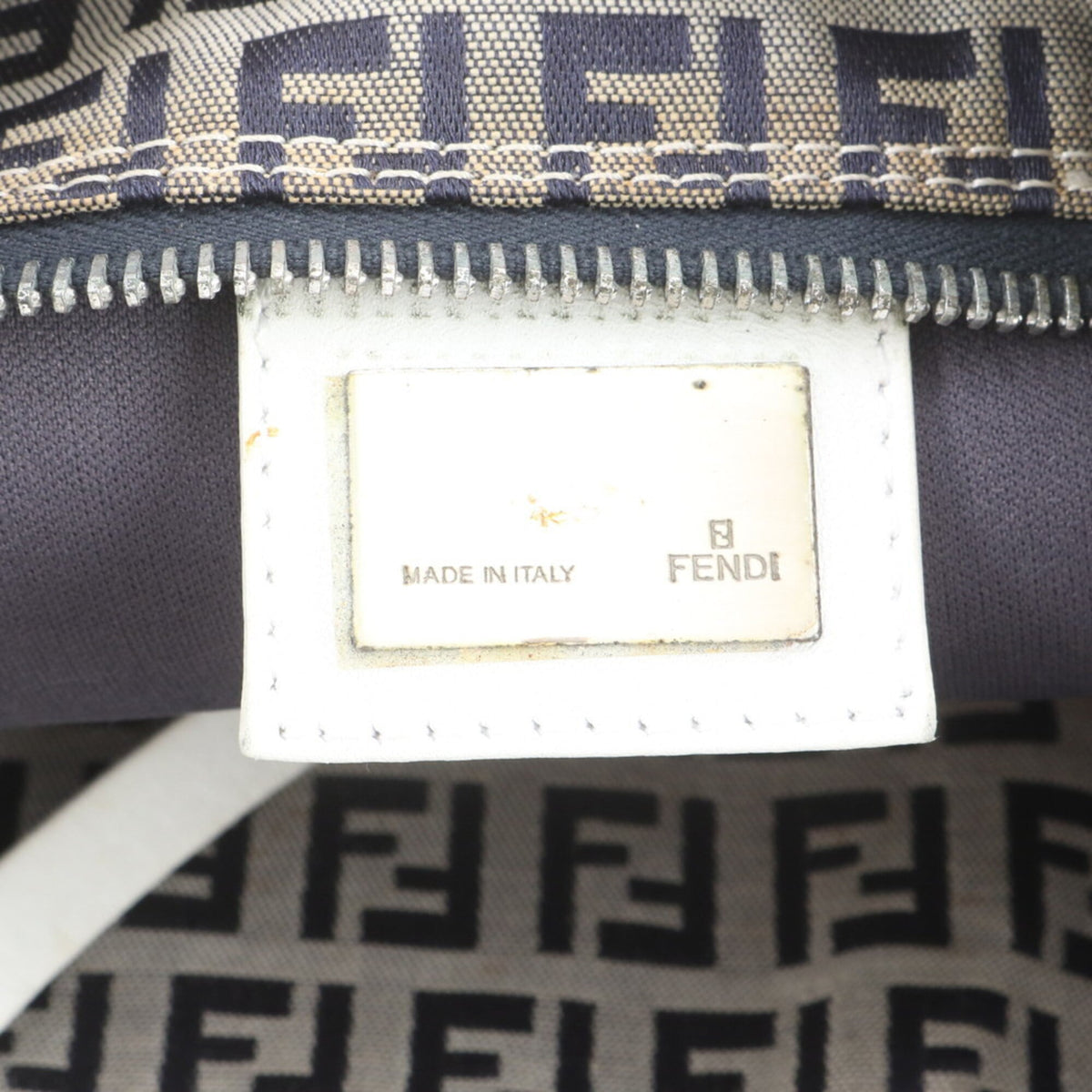 Fendi Gray Leather Canvas Handbag Shoulder Bag Tote Bag (Pre-Owned)