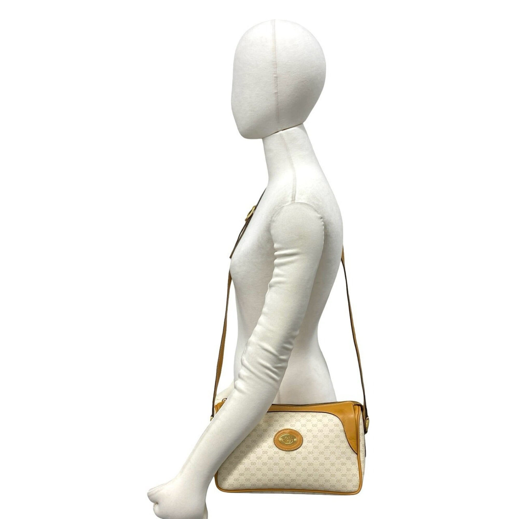 Gucci Brown Ivory Leather Pvc Shoulder Bag (Pre-Owned)