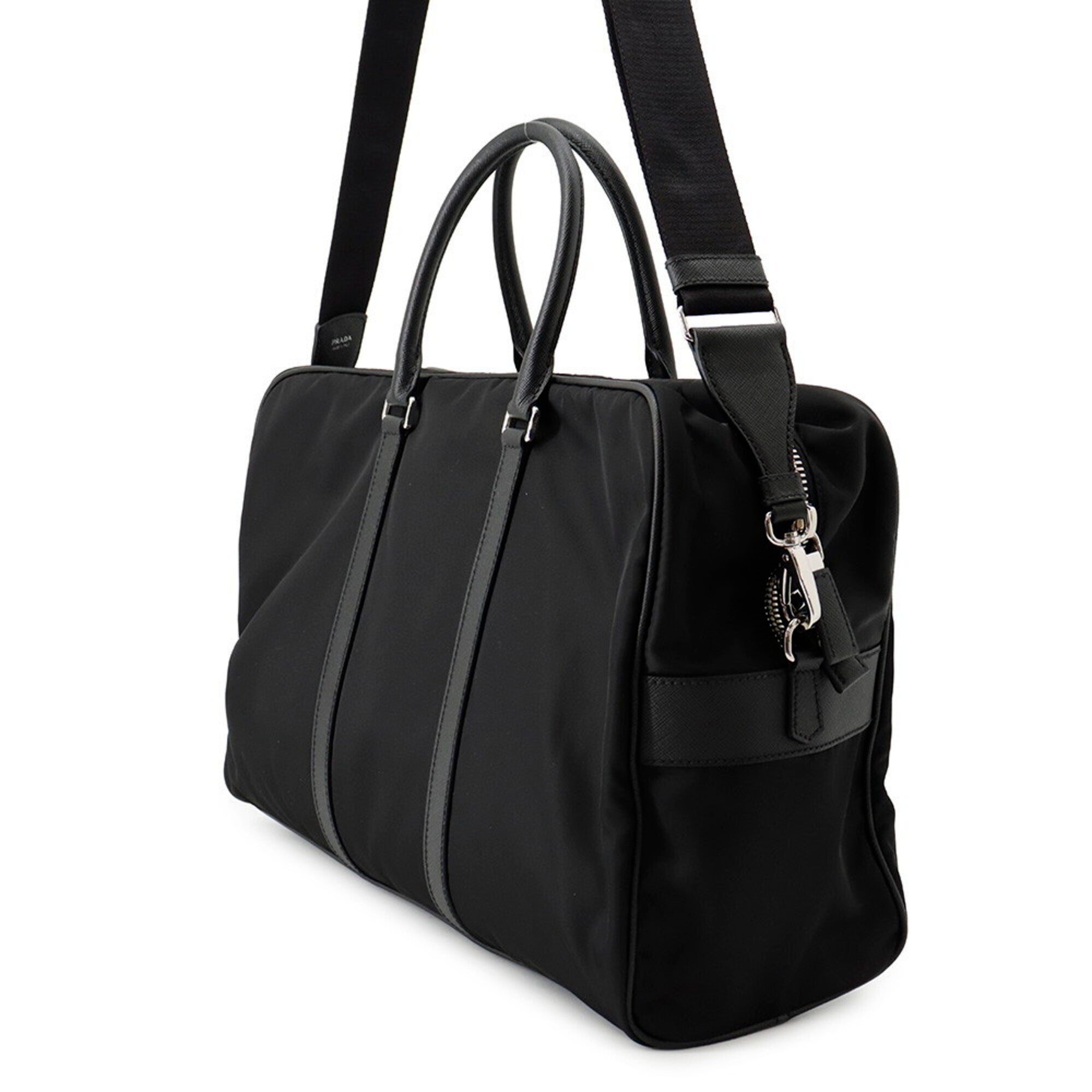 Prada Black Nylon Leather Boston Bag Handbag Shoulder Bag (Pre-Owned)