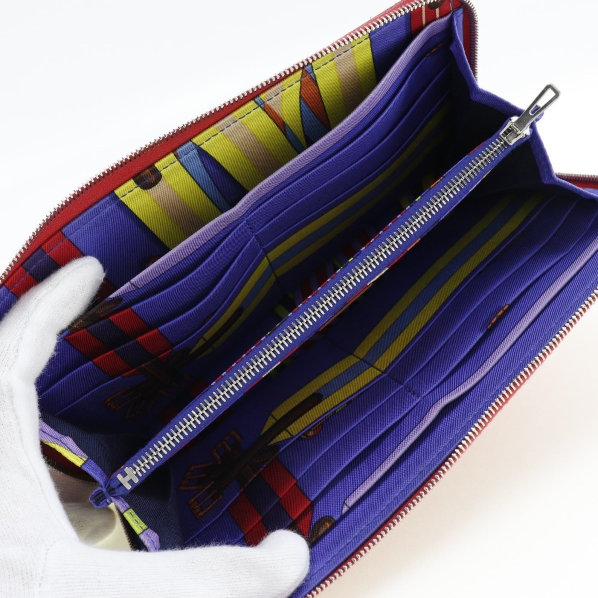 Hermes Bougainvillier Purple Epsom Leather Silk Long Bill Wallet (Bi-Fold) (Pre-Owned)