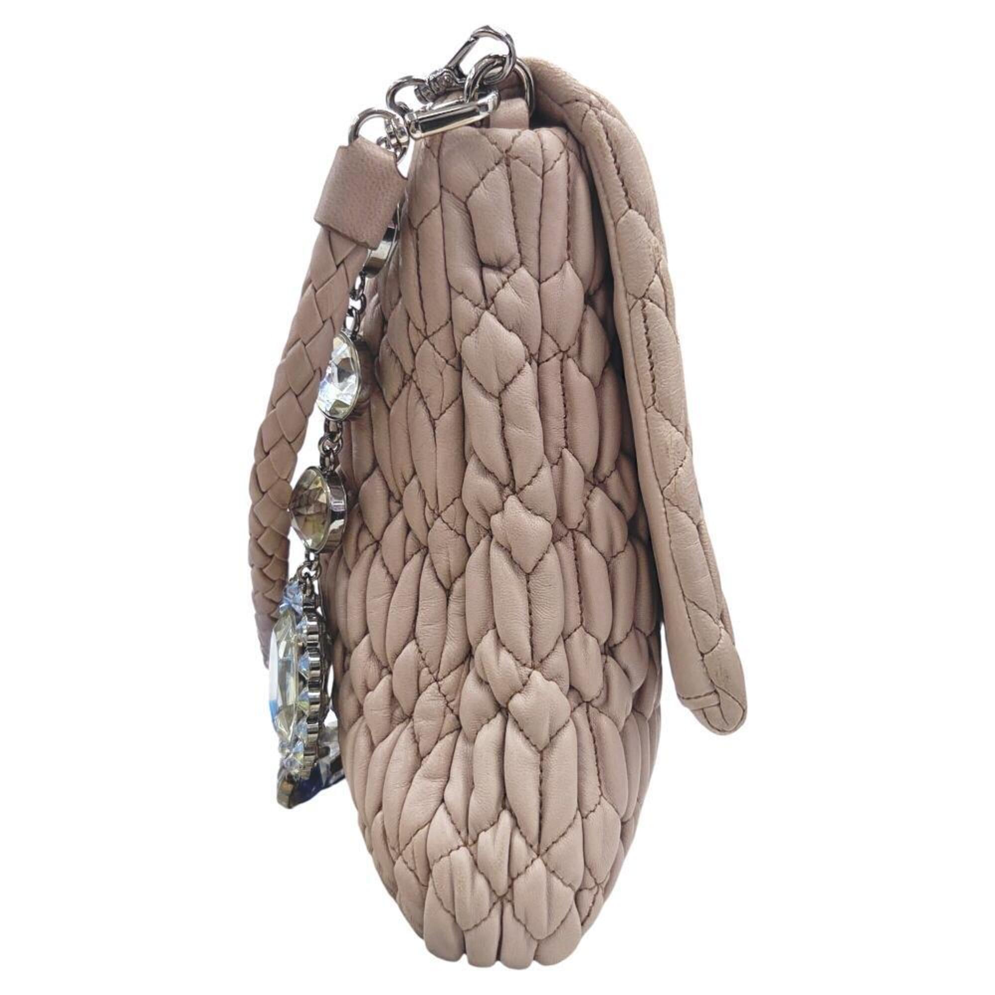 Miu Miu Matelasse Pink Beige Leather Shoulder Bag (Pre-Owned)
