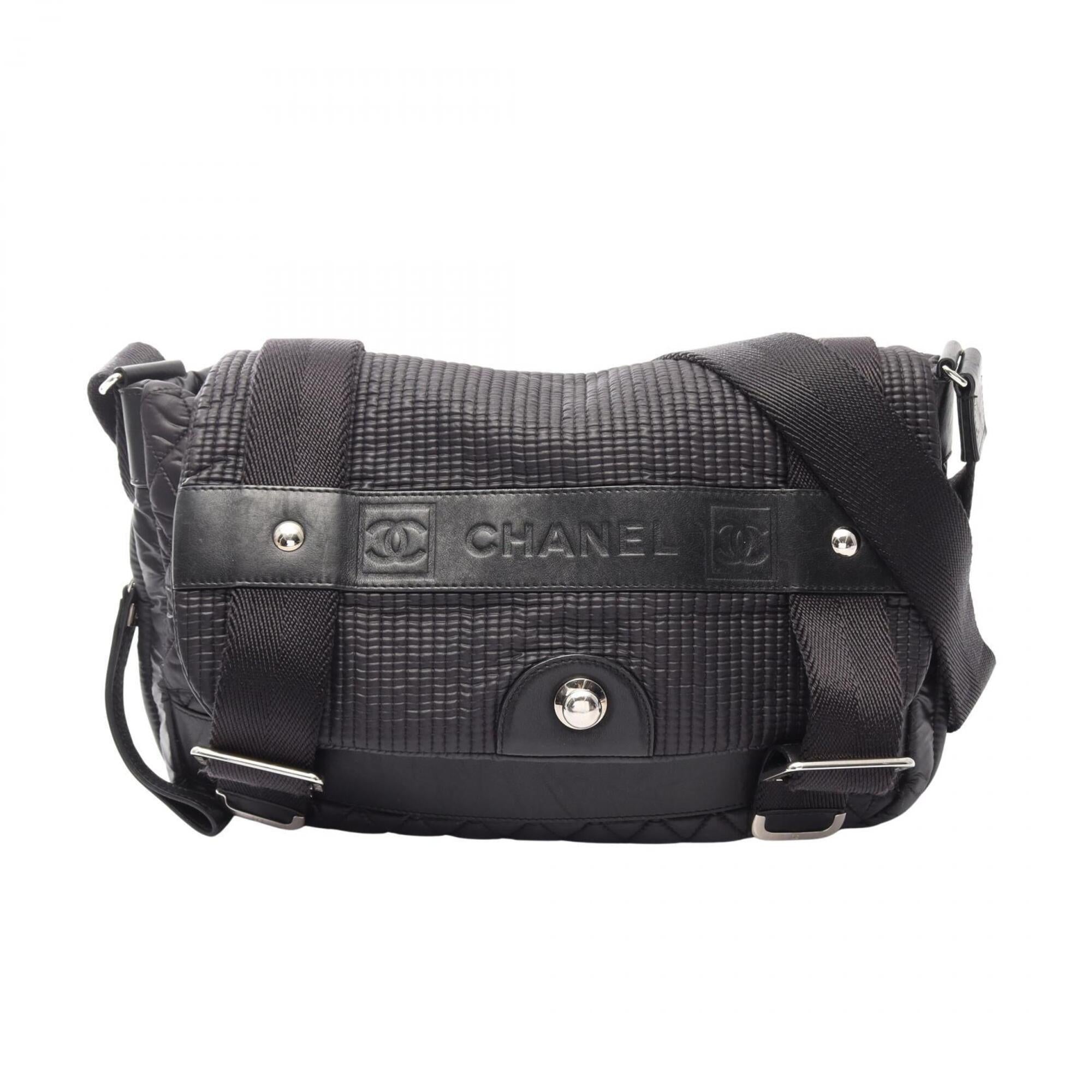 Chanel Black Nylon Leather Handbag Shoulder Bag (Pre-Owned)