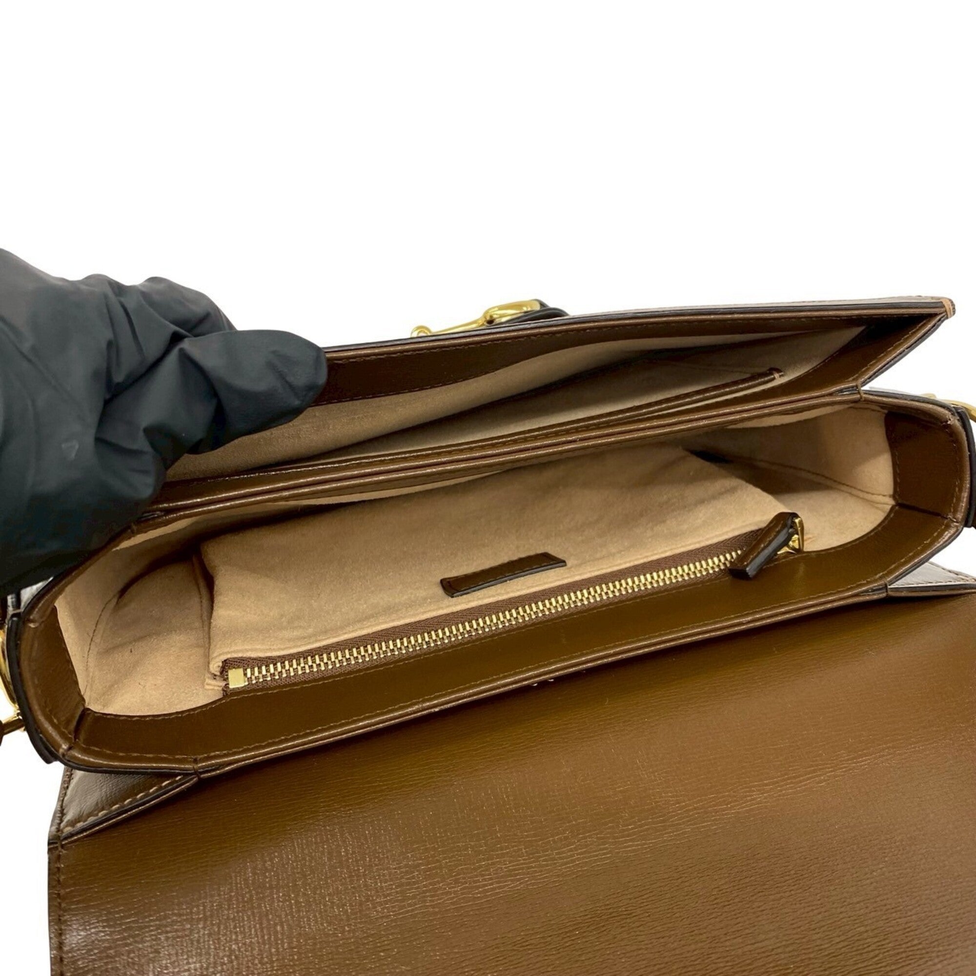 Gucci Brown Leather Elastane Pochette Shoulder Bag (Pre-Owned)