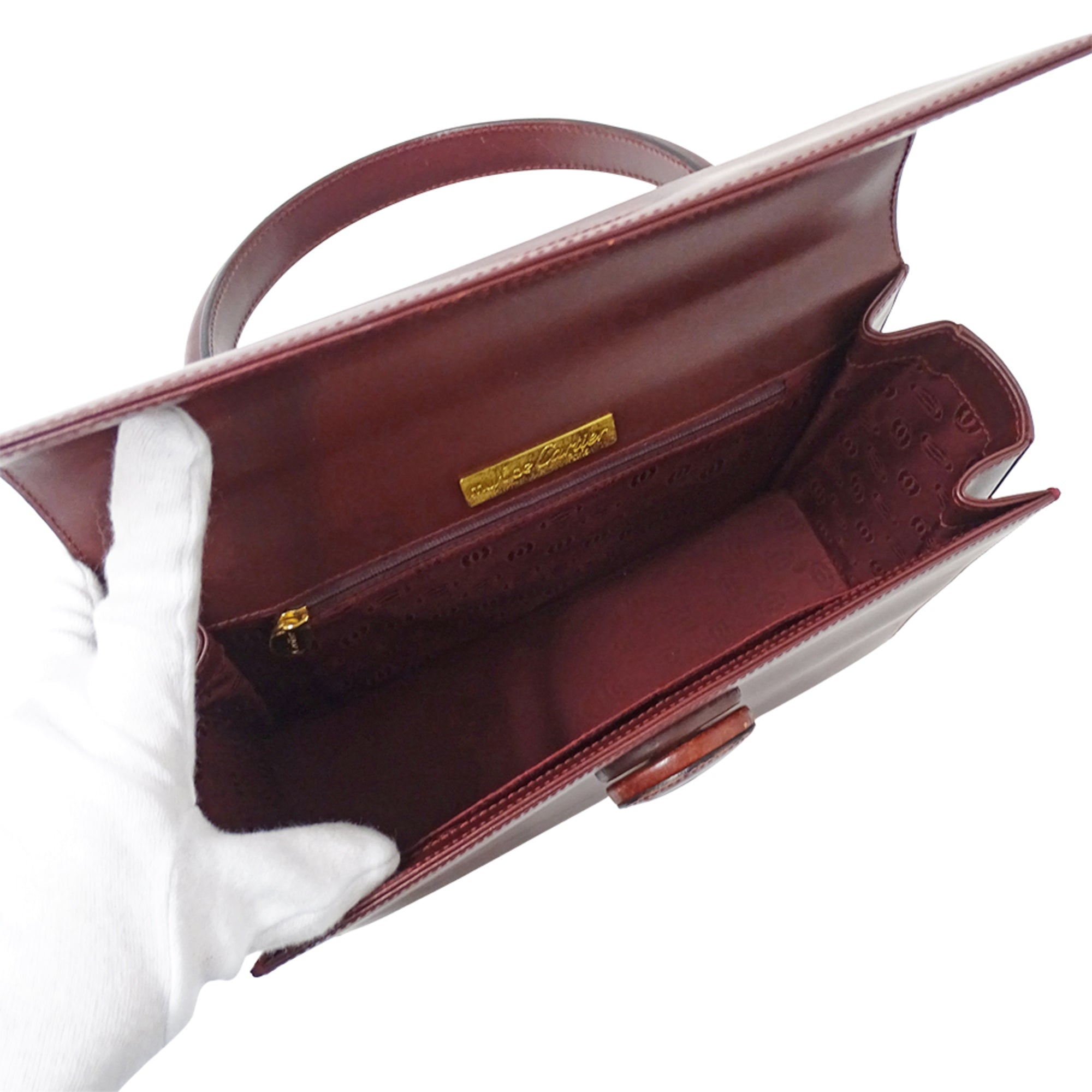 Cartier Bordeaux Red Color Wine Red Leather Handbag (Pre-Owned)