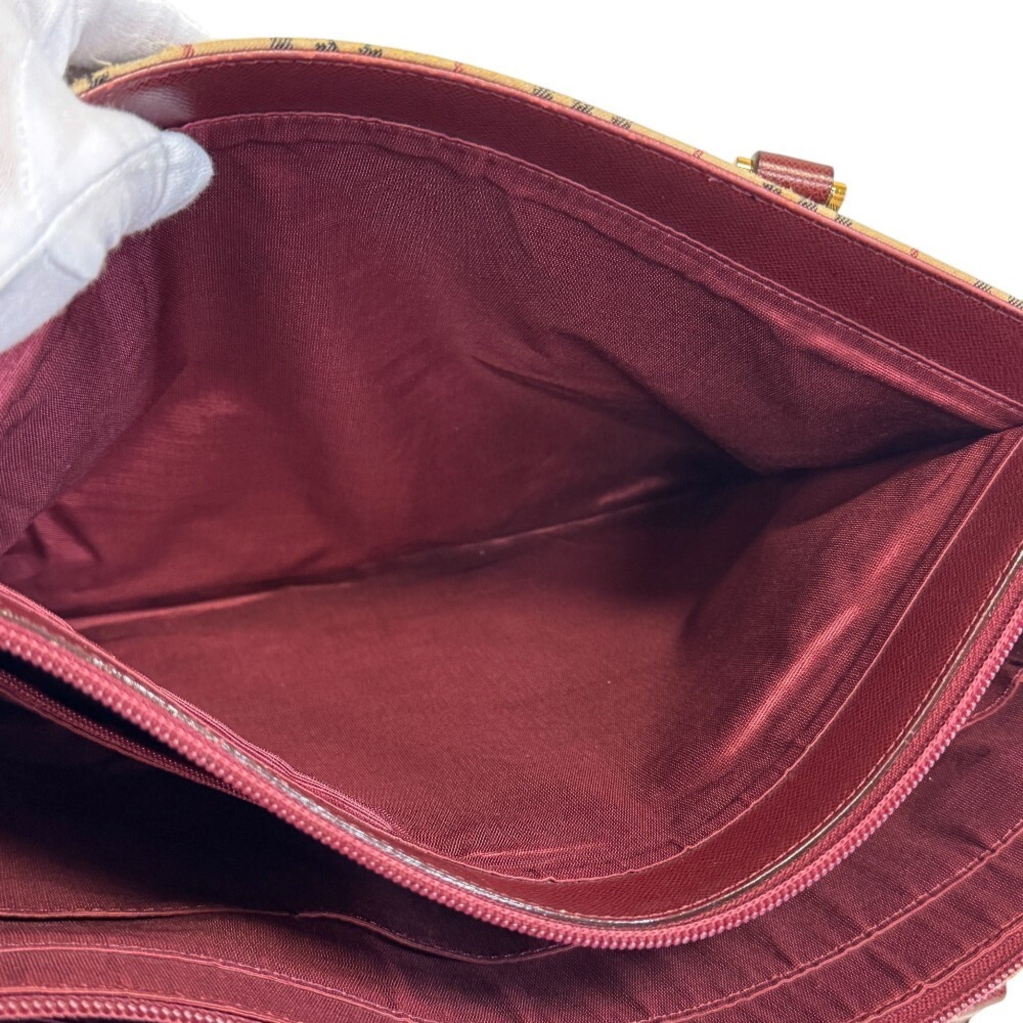 Burberry Beige Bordeaux Canvas Leather Shoulder Bag Tote Bag (Pre-Owned)