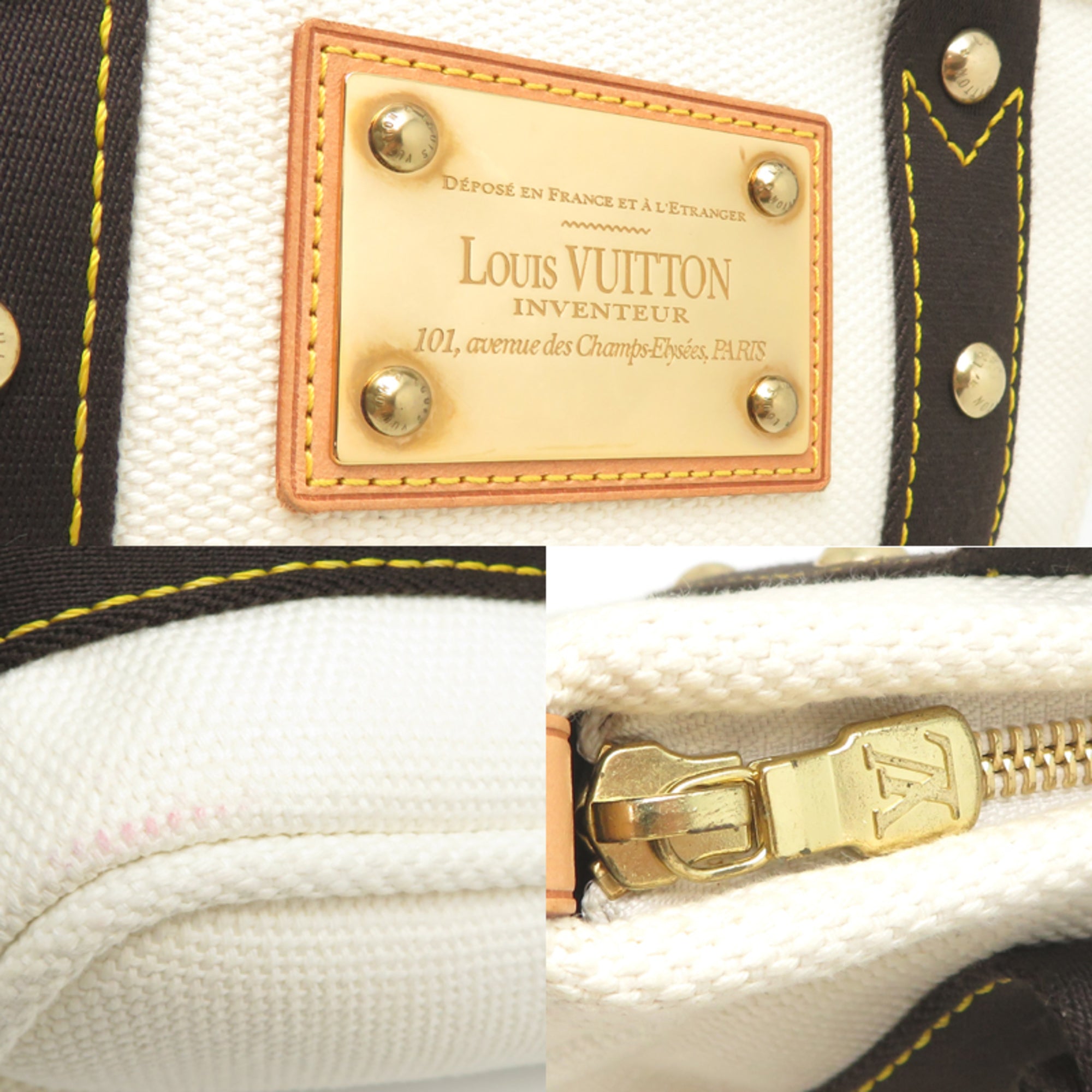 Louis Vuitton Brown White Canvas Handbag (Pre-Owned)