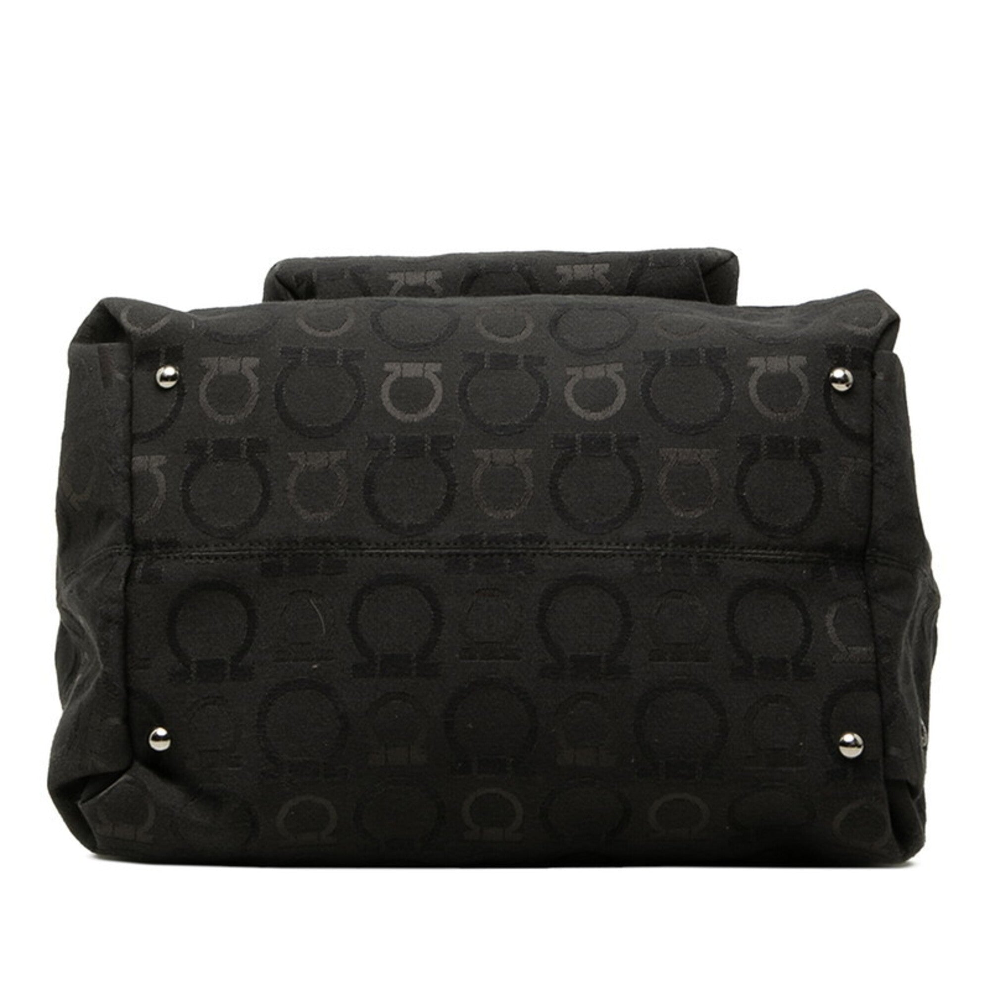 Salvatore Ferragamo Black Canvas Leather Handbag Pouch Tote Bag (Pre-Owned)