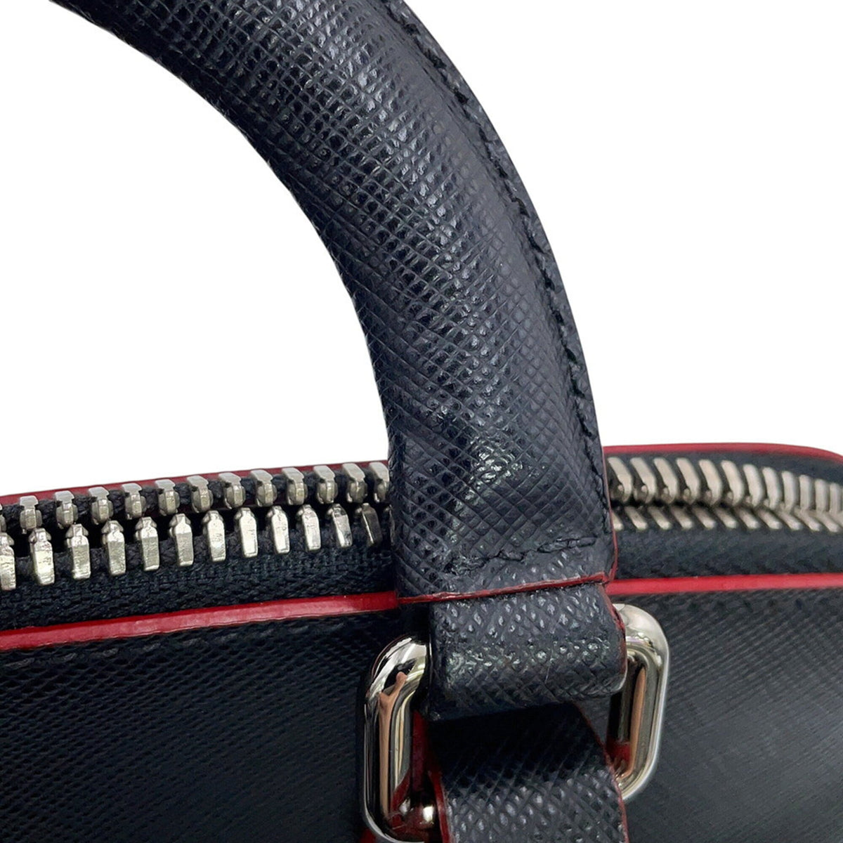 Prada Black Red Color Leather Handbag (Pre-Owned)
