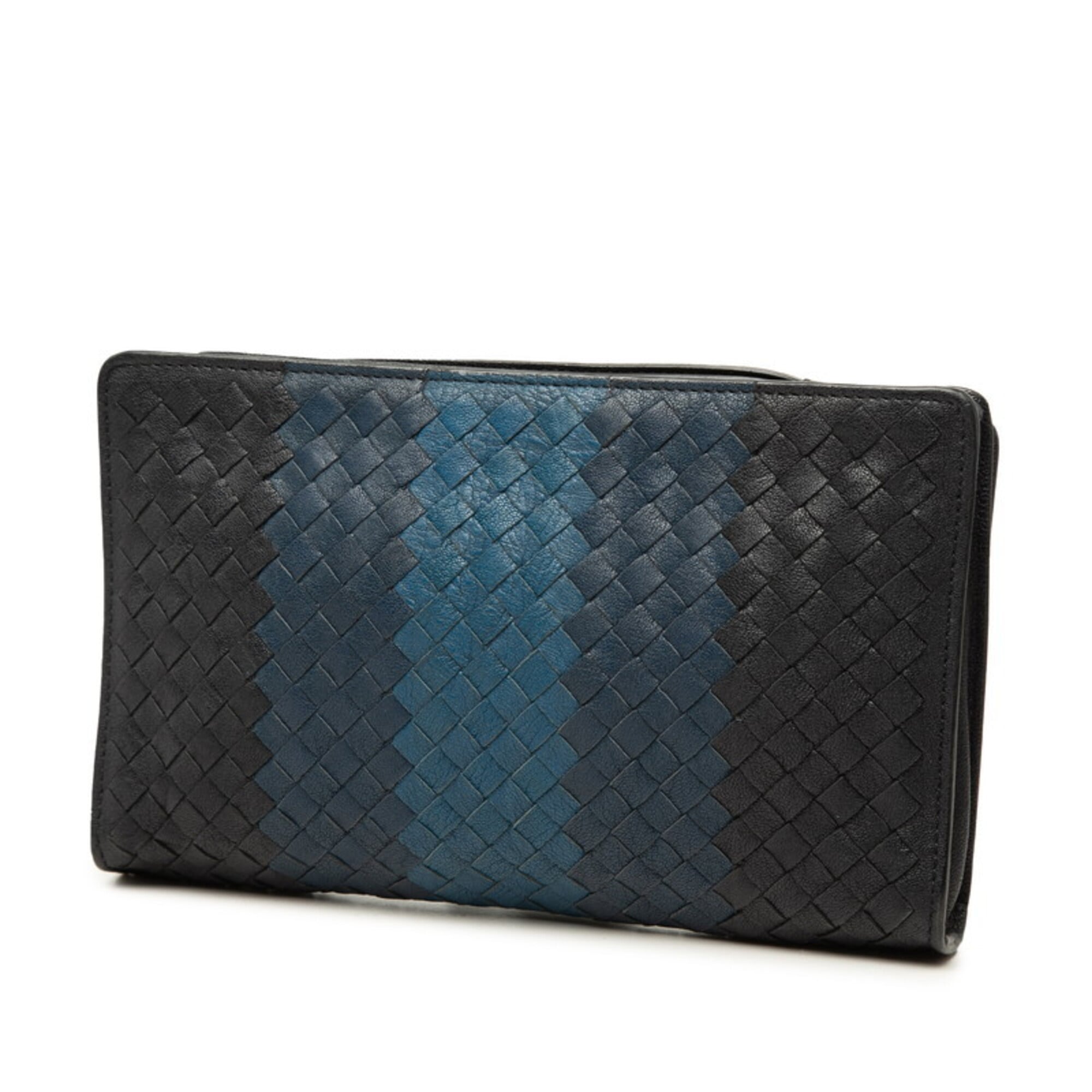 Bottega Veneta Black Navy Leather Clutch Bag (Pre-Owned)