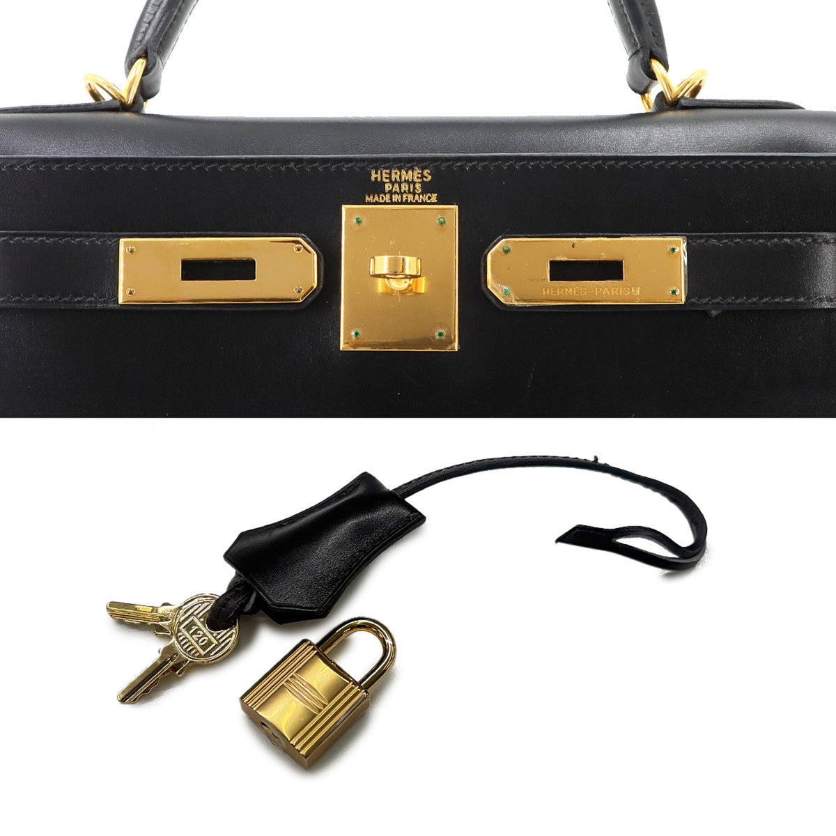 Hermes Kelly Black Box Calf Leather Handbag (Pre-Owned)