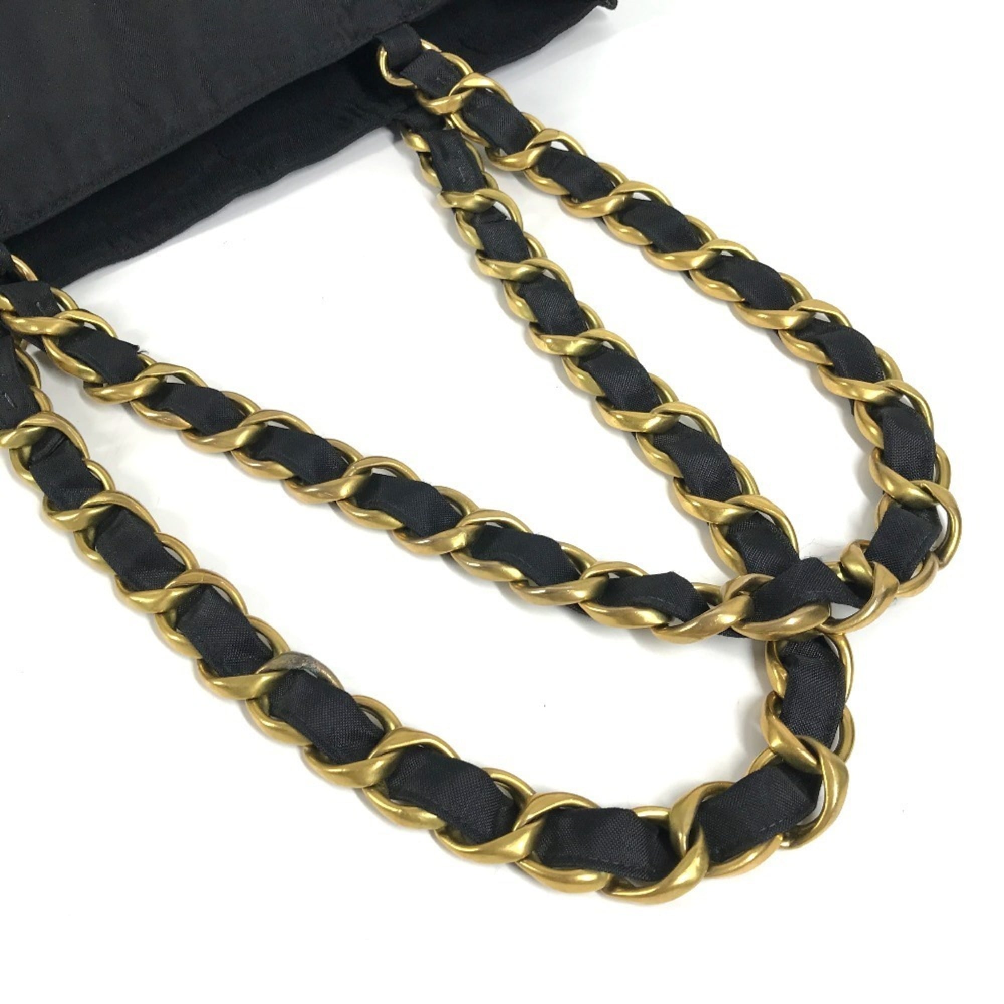 Chanel Black White Nylon Shoulder Bag Tote Bag (Pre-Owned)