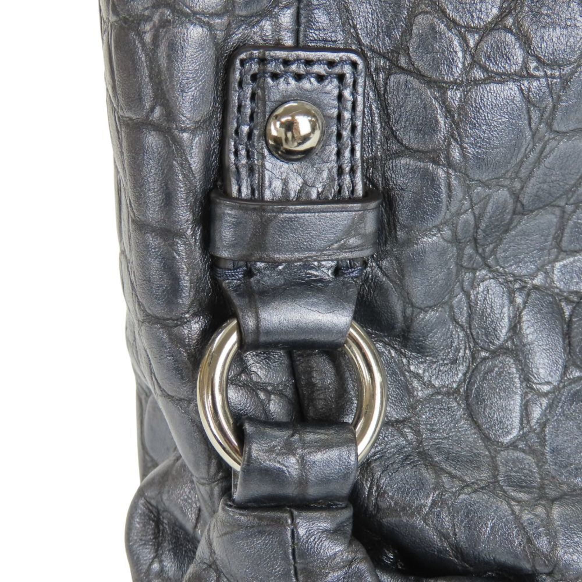 Coach Gray Metallic Navy Leather Tote Bag (Pre-Owned)
