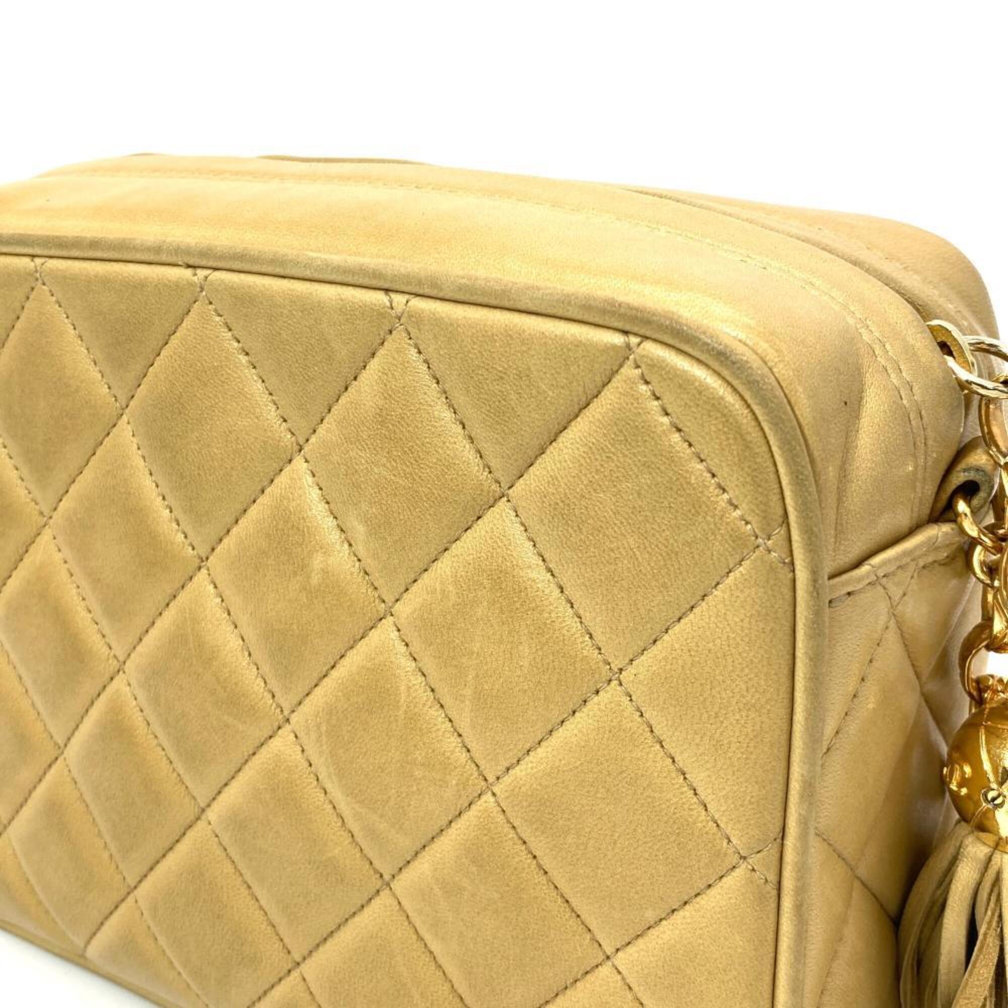 Chanel Beige Beige Gold Black Shoulder Bag (Pre-Owned)