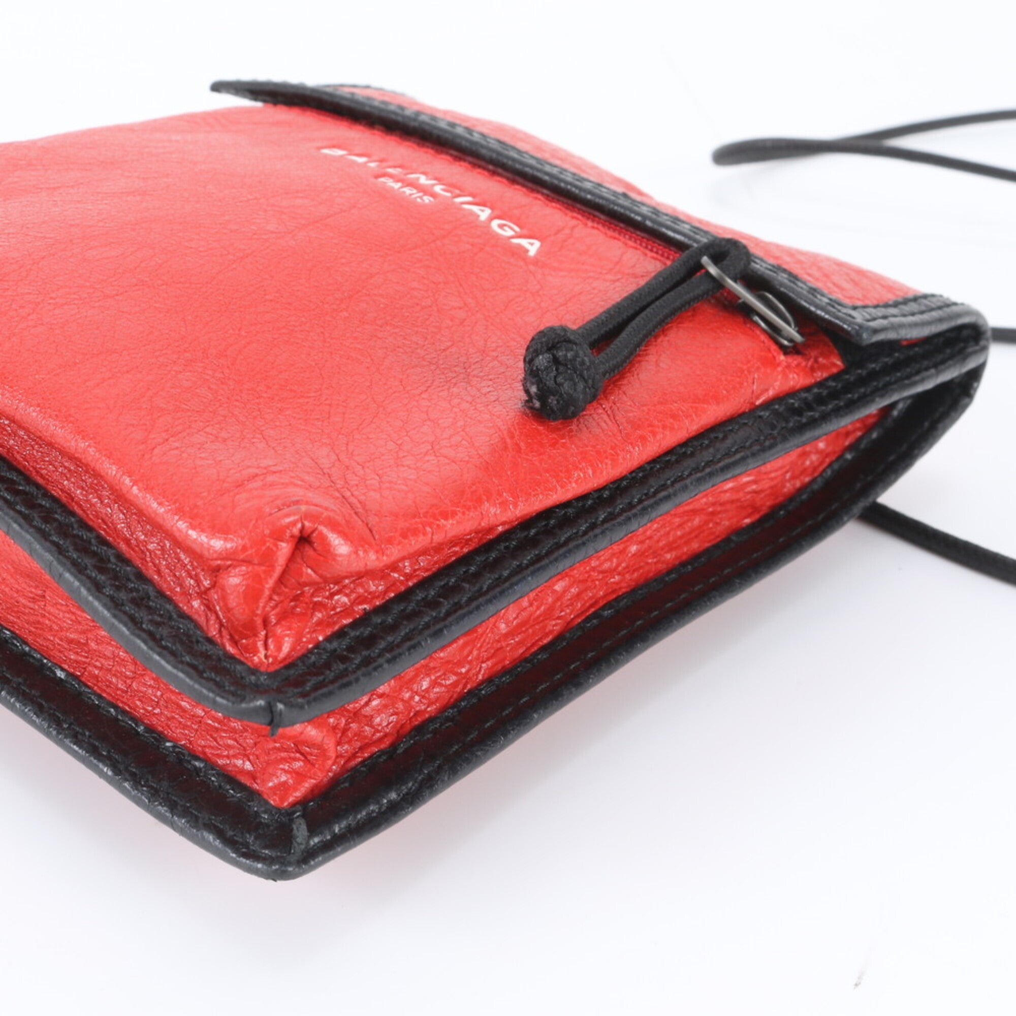 Balenciaga Black Red Color Leather Messenger Bag Shoulder Bag (Pre-Owned)