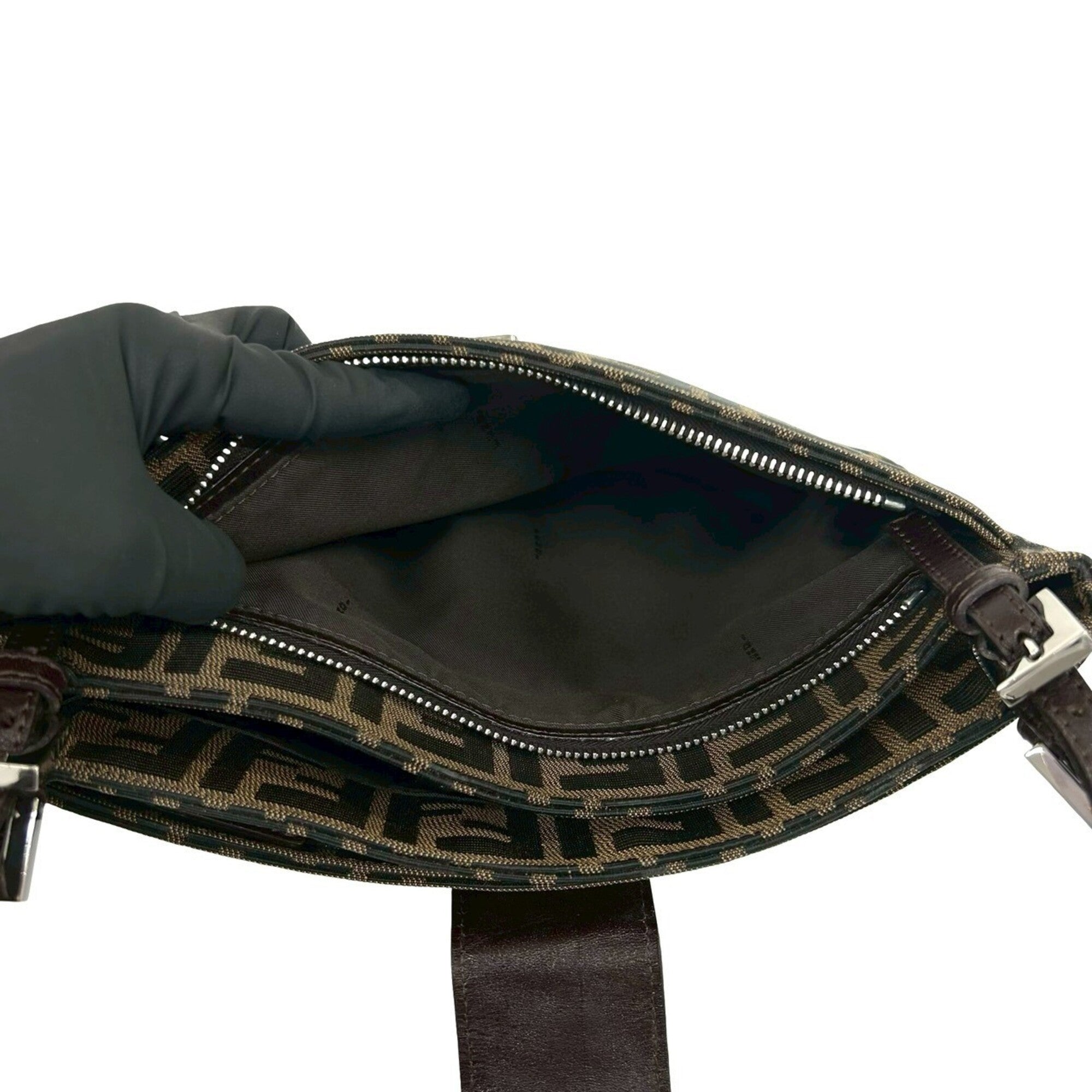 Fendi Black Brown Canvas Leather Handbag Shoulder Bag (Pre-Owned)