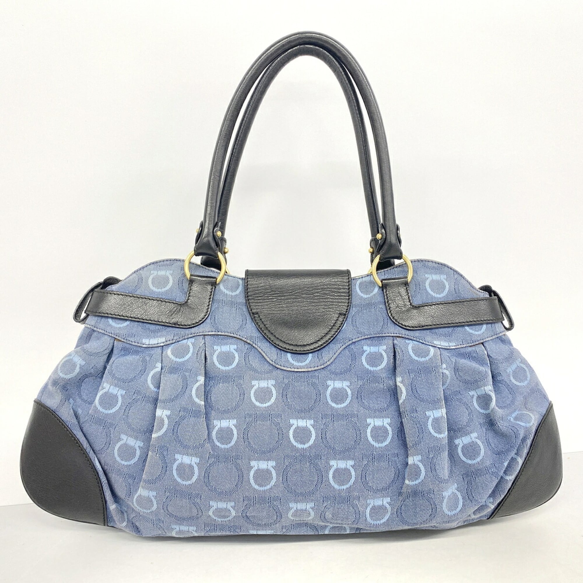 Salvatore Ferragamo Black Blue Canvas Handbag (Pre-Owned)