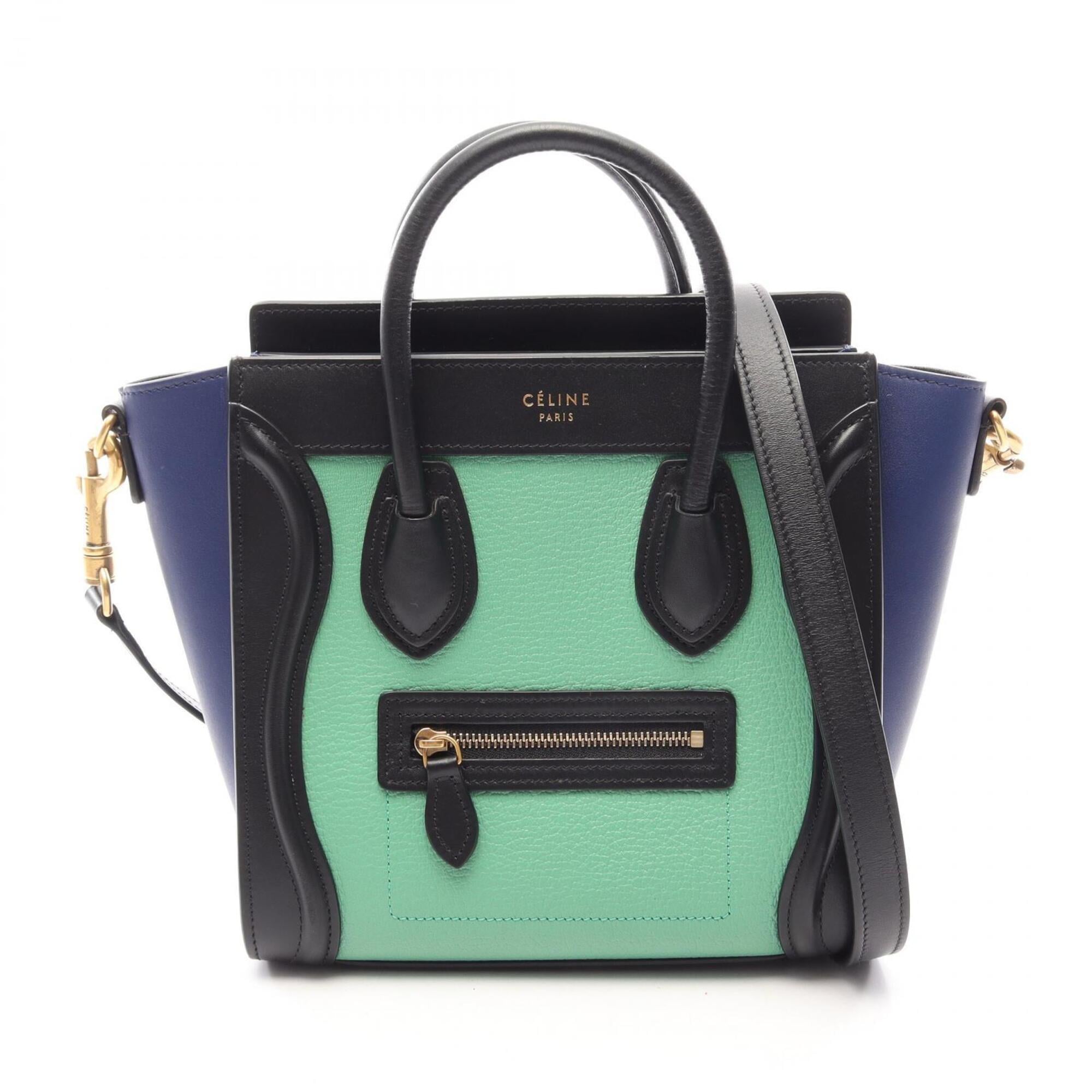 Celine Black Blue Green Leather Handbag (Pre-Owned)