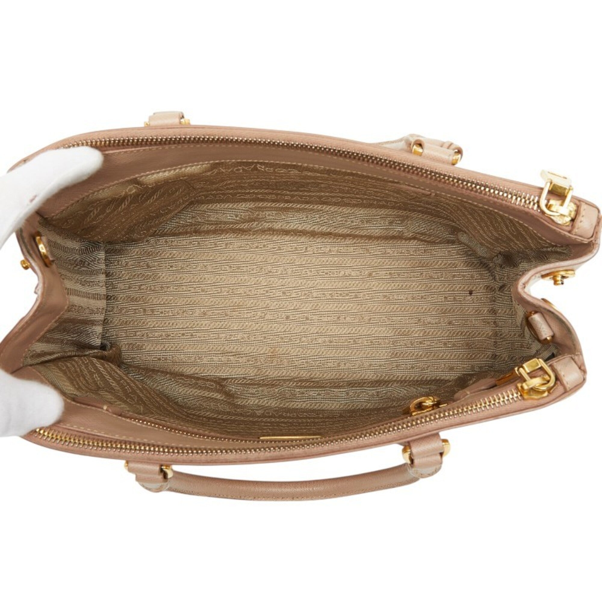 Prada Beige Saffiano Triangle Leather Handbag Shoulder Bag (Pre-Owned)