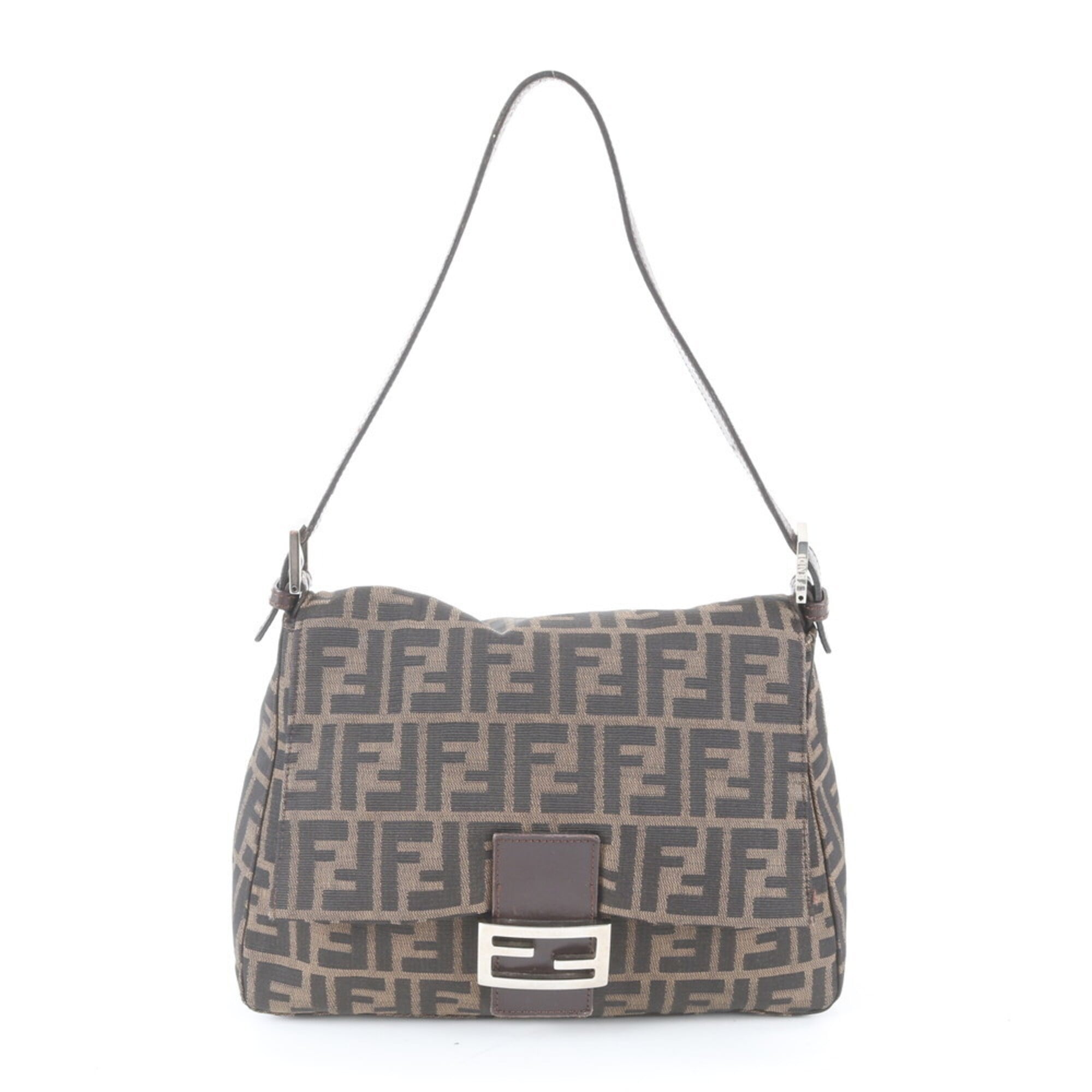 Fendi Brown Leather Canvas Shoulder Bag (Pre-Owned)