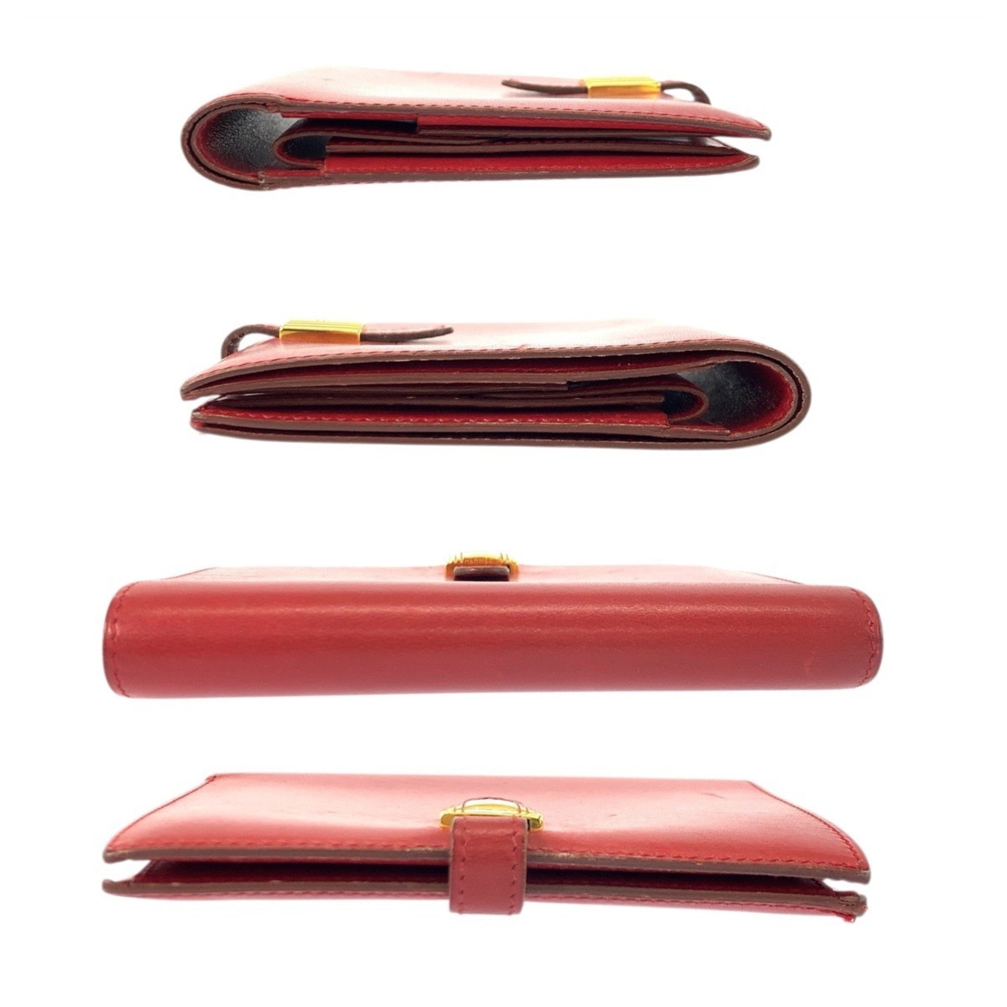 Hermes Red Color Leather Wallet (Bi-Fold) (Pre-Owned)