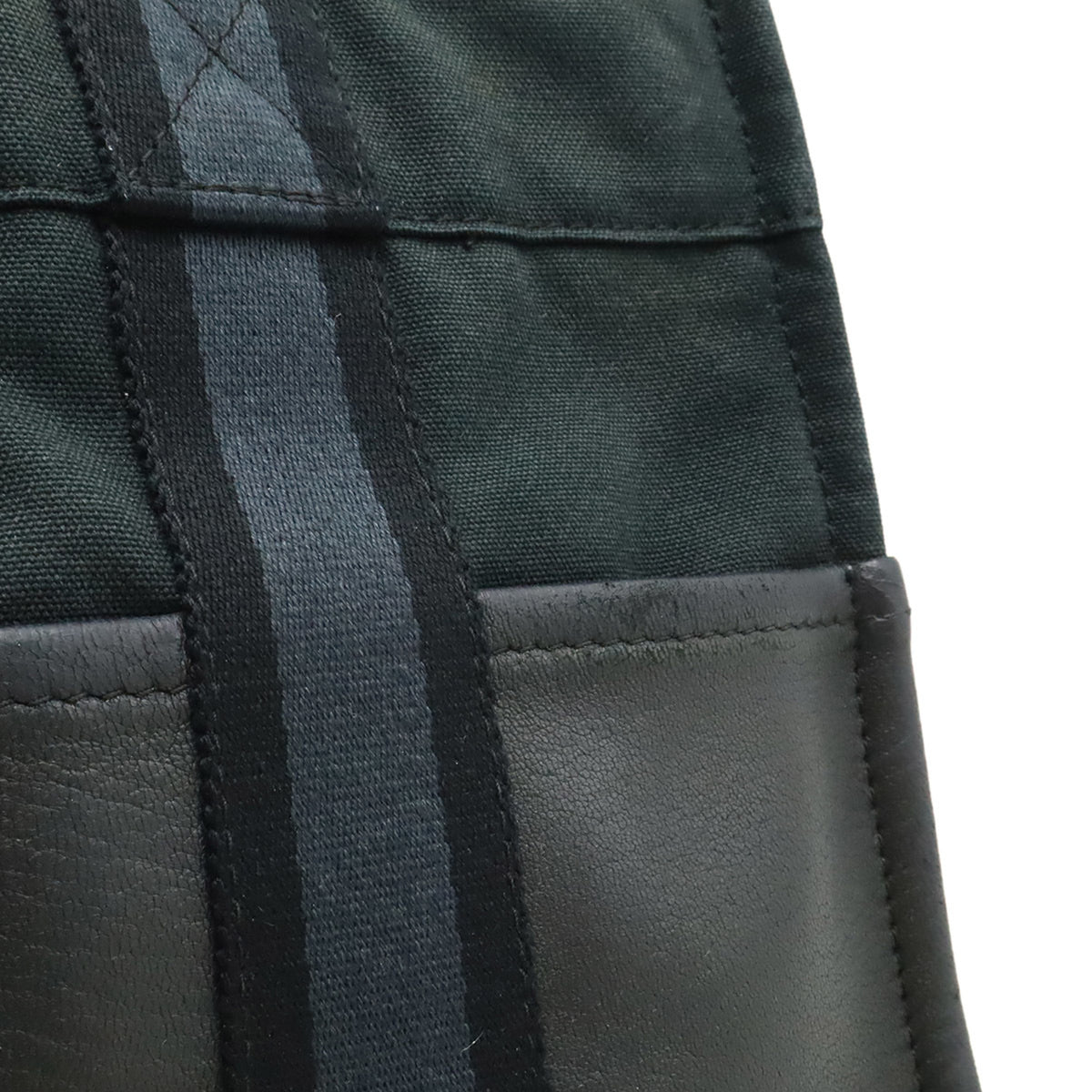 Hermes Black Navy Canvas Leather Handbag Tote Bag (Pre-Owned)