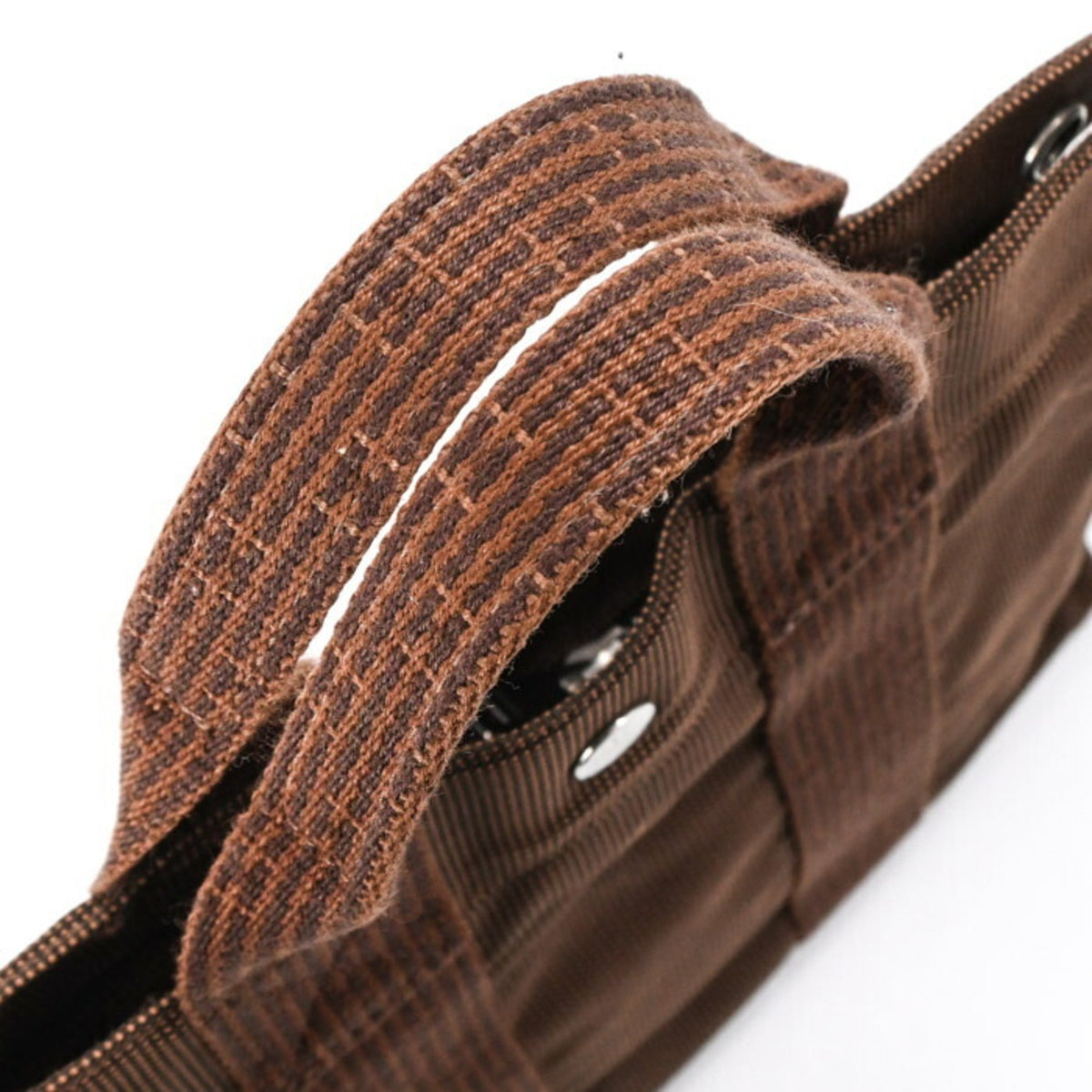 Hermes Brown Nylon Canvas Handbag Tote Bag (Pre-Owned)