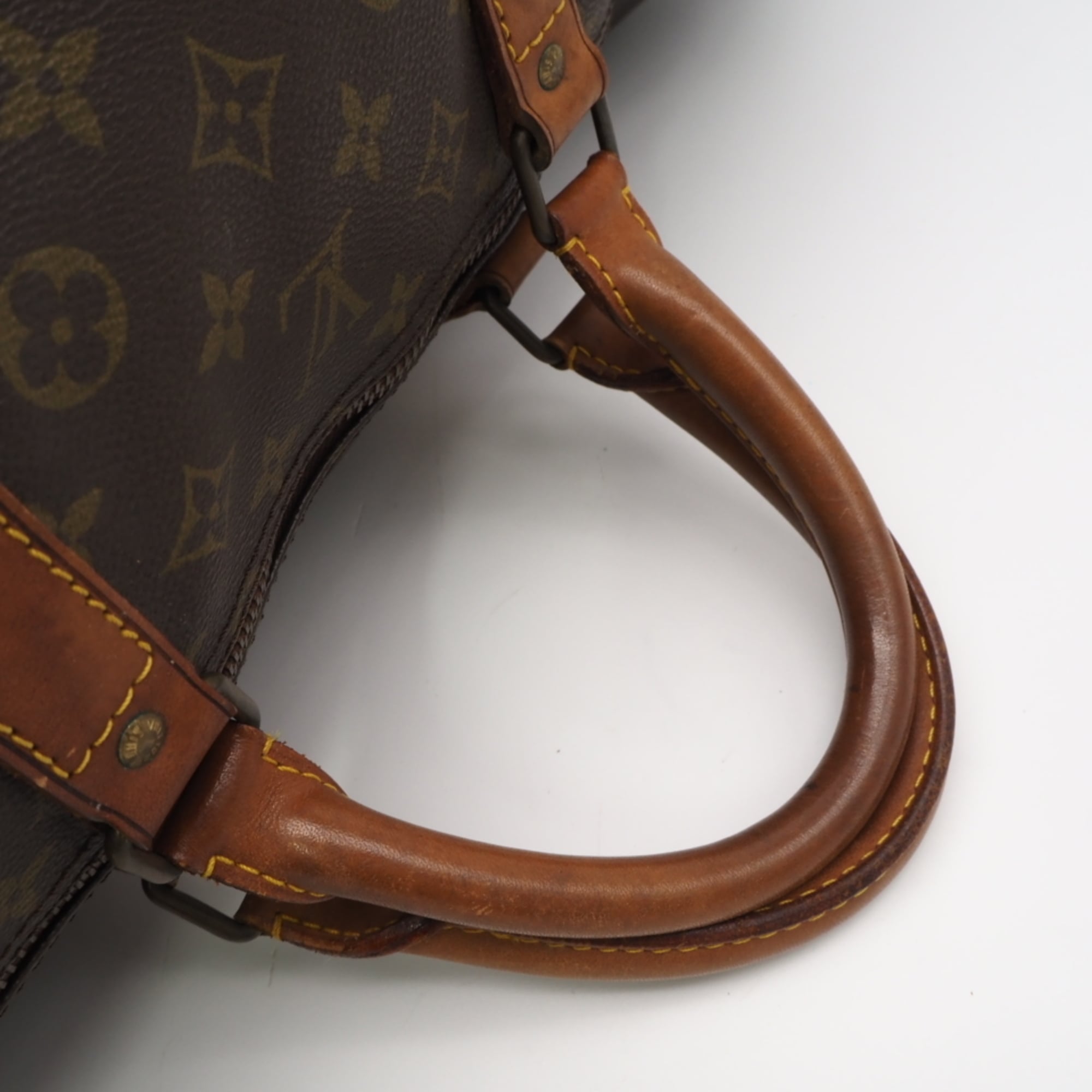 Louis Vuitton Beige Brown Coated Canvas Leather Boston Bag (Pre-Owned)