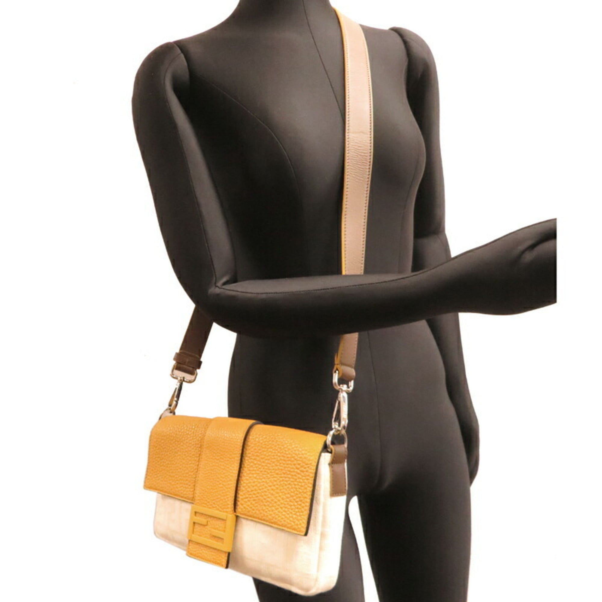 Fendi Dark Yellow Canvas Leather Shoulder Bag (Pre-Owned)